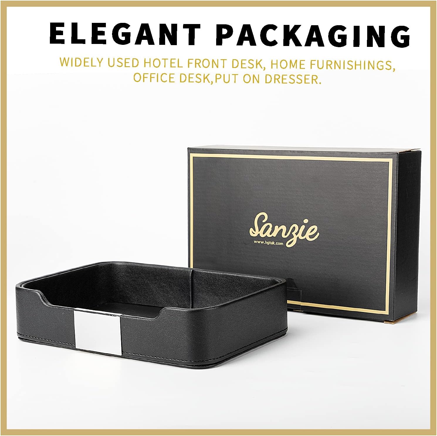 Leather Tray Organizer Valet Tray Key Tray for Entryway Table Desktop / 9 x 6.2 x 2.2 / Black