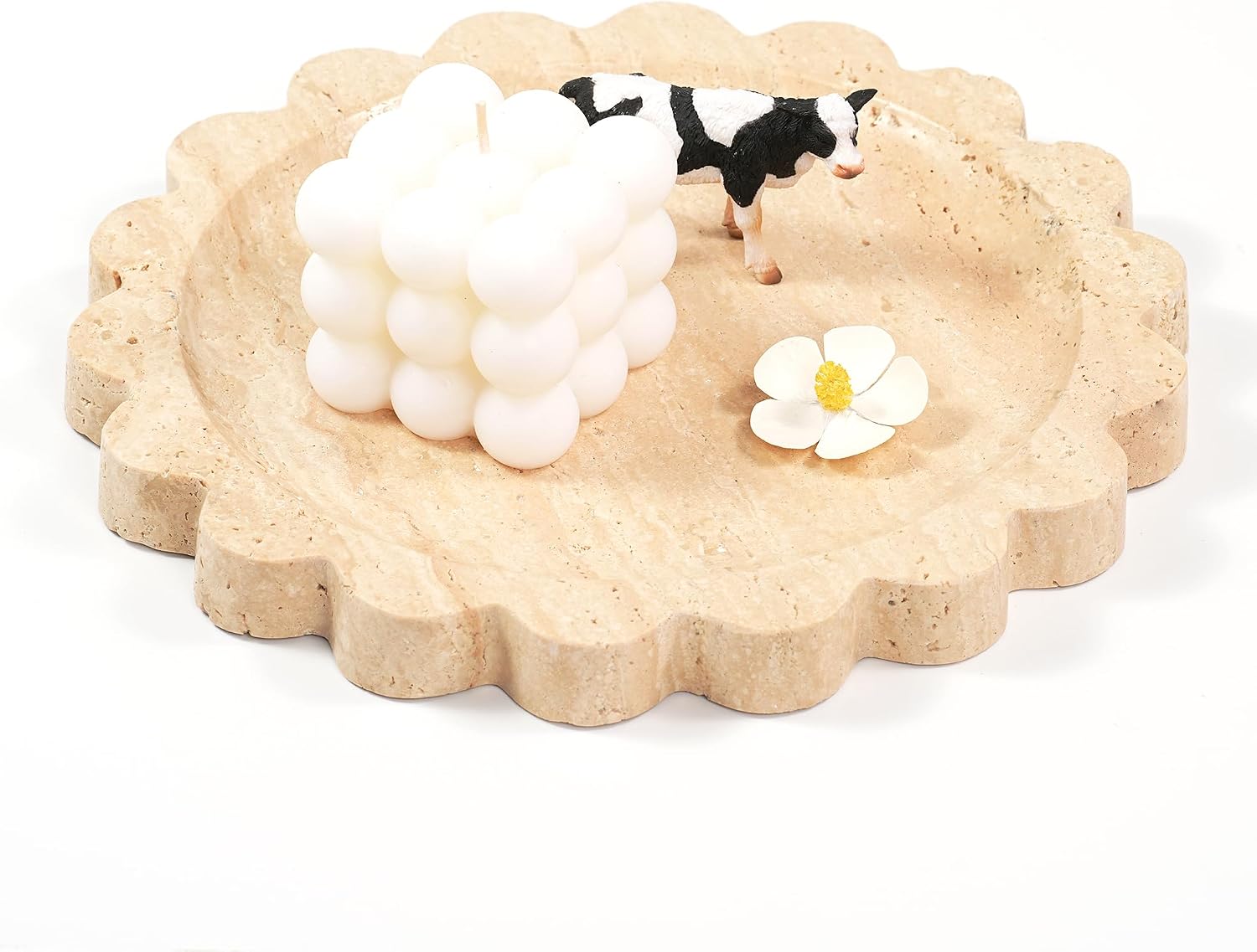 Travertine Scalloped Marble Tray / Flower-travertine / 9.9 Inch