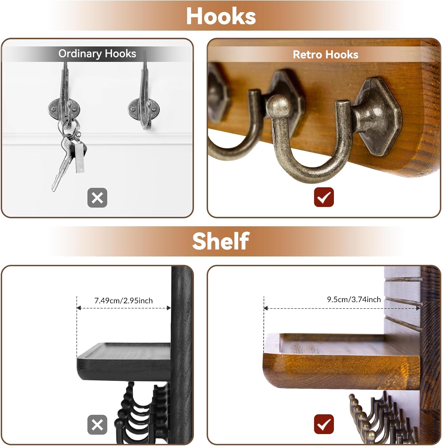 6 Hooks Wooden Hanging Key Rack / Yellow