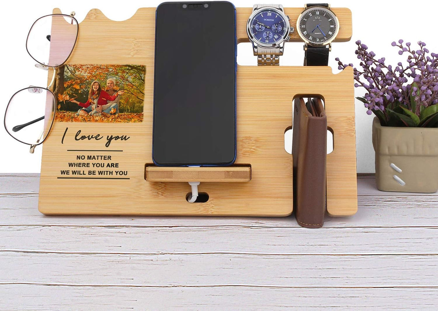 awofer Valentine's Day Gift for Him - Wood Phone Docking Station for Men Personalized for Husband Boyfriend - Birthday
