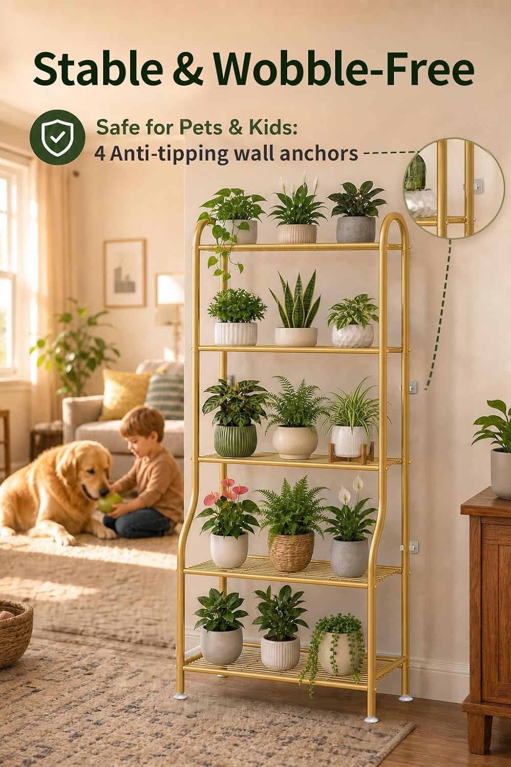 5-Tier Metal Plant Stand - Heavy Duty Indoor Outdoor Flower Shelf for Multiple Pots, 65" Tall Vertical Holder with