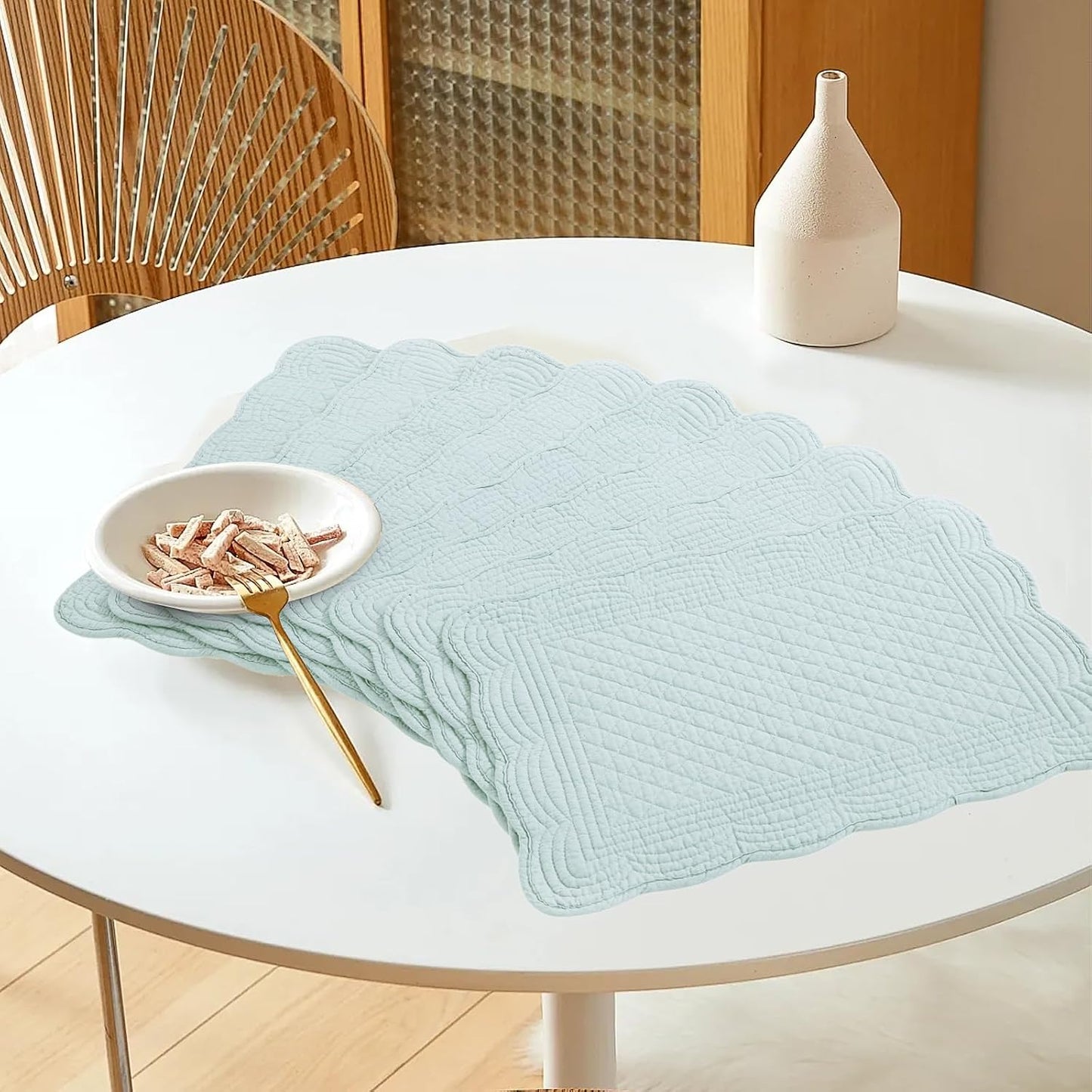 HOMBYS Quilted Placemats Set of 6 Washable-13x18 inches Rectangular Placemats for Kitchen Table-100% Cotton Fabric