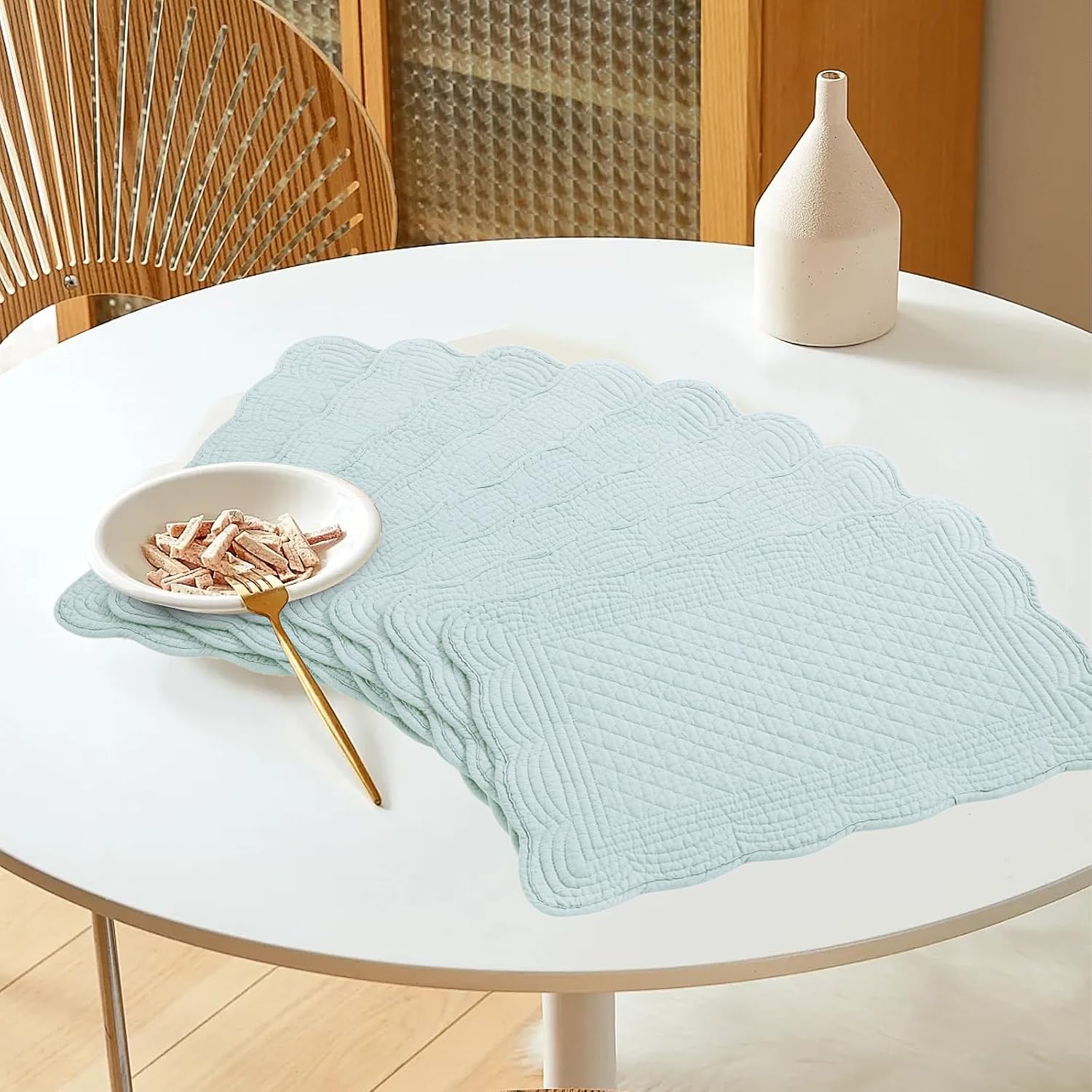 HOMBYS Quilted Placemats Set of 6 Washable-13x18 inches Rectangular Placemats for Kitchen Table-100% Cotton Fabric