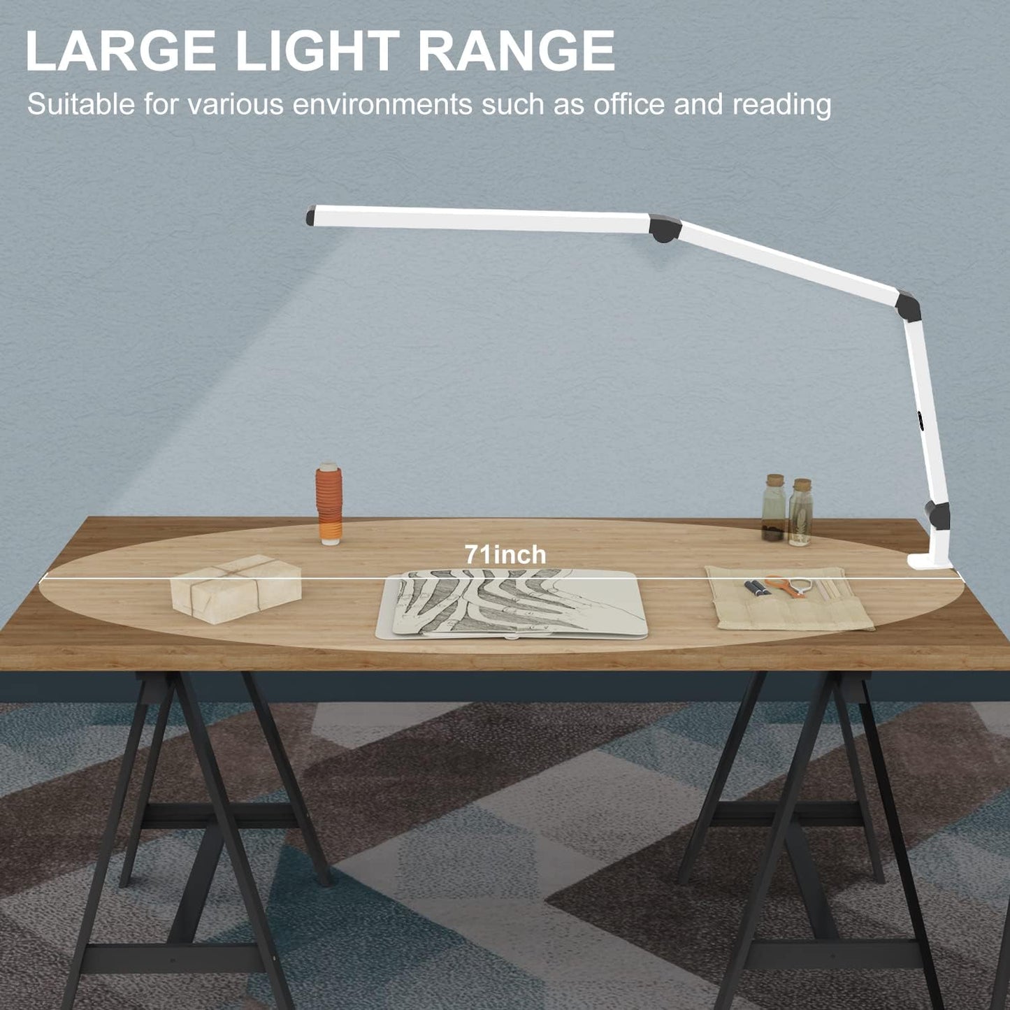 LED Desk Lamp with Clamp, Dual Light Table Lamp with Adjustable Swing Arm, Eye-Care 4 CCT Modes & 5 Brightness Levels