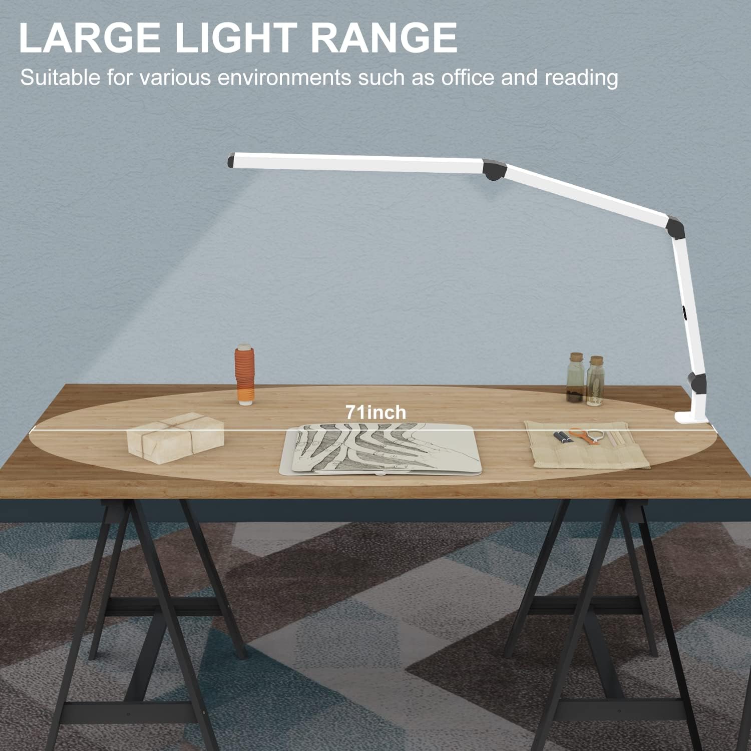 LED Desk Lamp with Clamp, Dual Light Table Lamp with Adjustable Swing Arm, Eye-Care 4 CCT Modes & 5 Brightness Levels