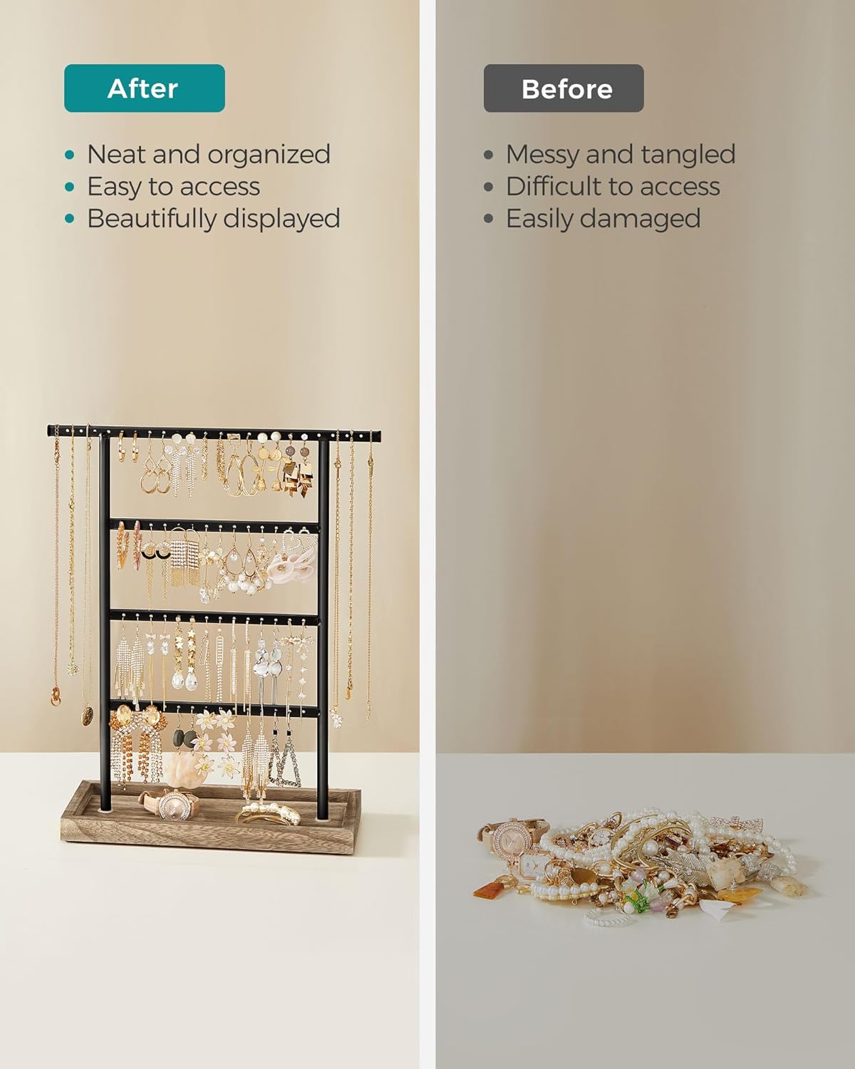 Base Tray / Jewelry Organizer / Wood Color + Black