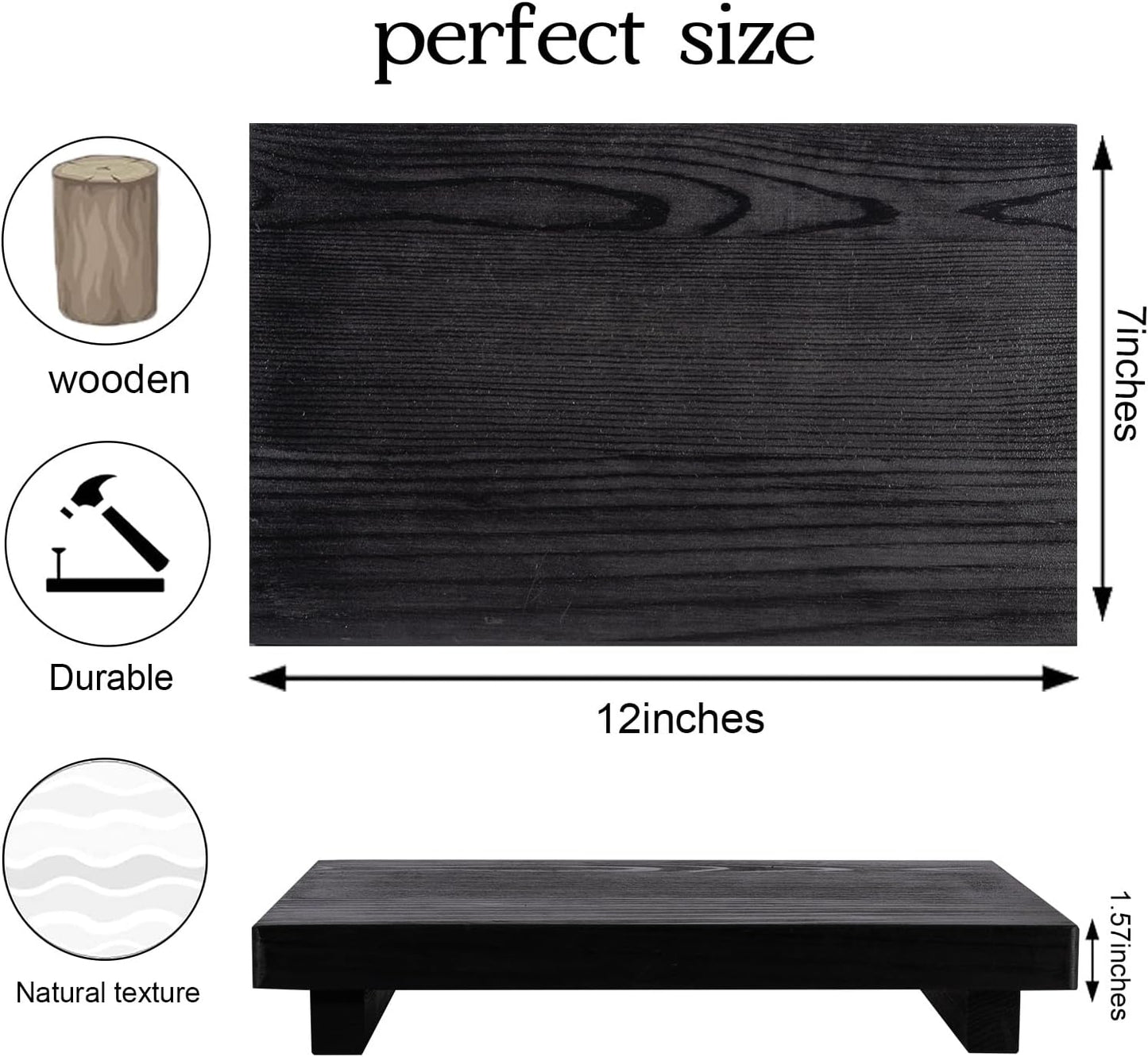 Bathroom Counter Organizer Wood Pedestal Stand Farmhouse Decorative Tray / Black / 11.8 x 7 x 1.6