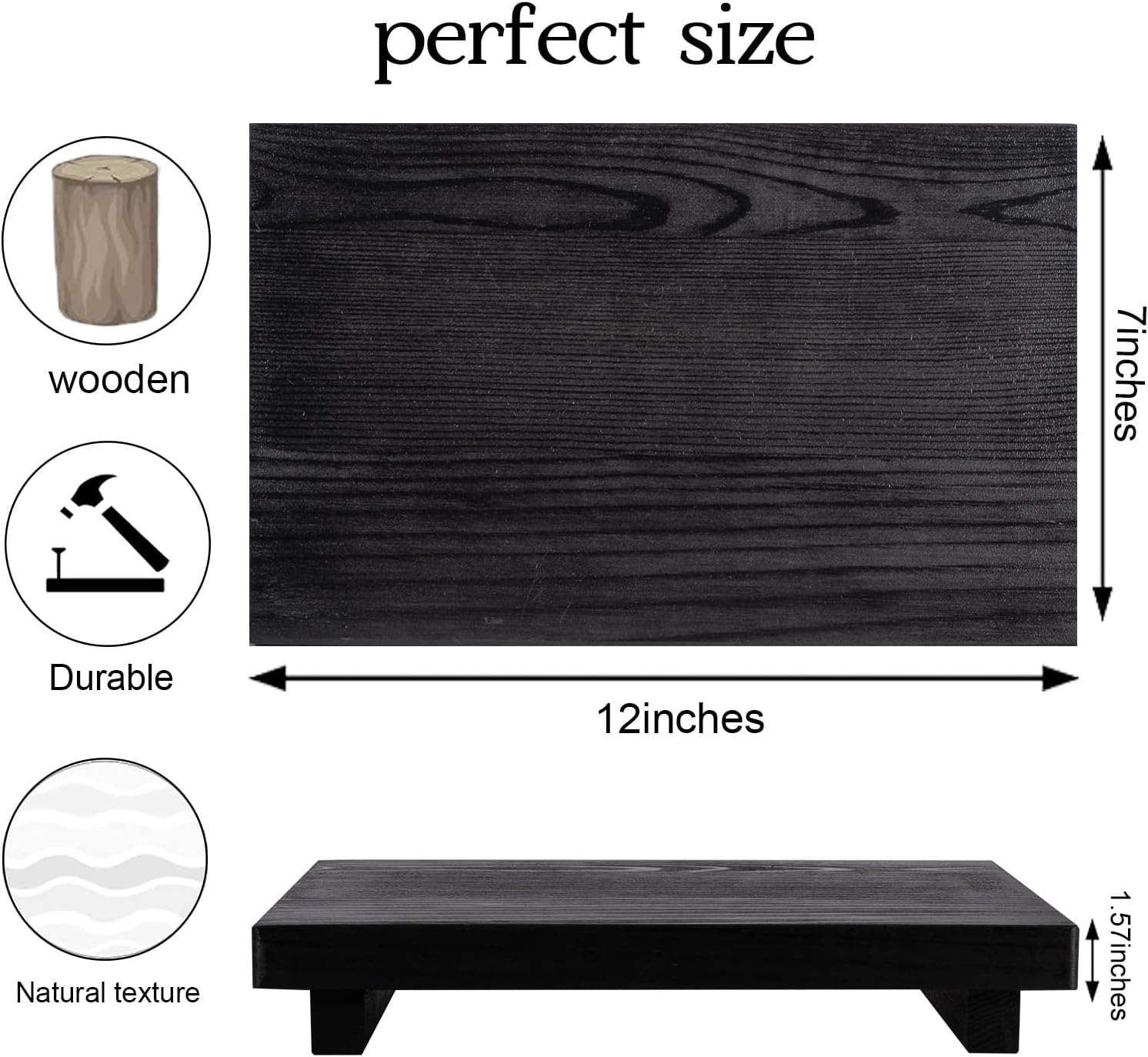 Bathroom Counter Organizer Wood Pedestal Stand Farmhouse Decorative Tray / Black / 11.8 x 7 x 1.6
