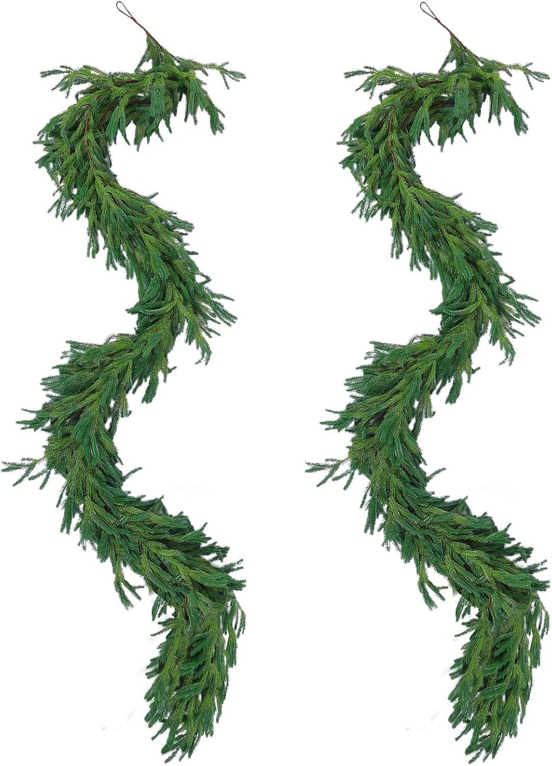 Hananona 9 Ft 2 Pcs Artificial Norfolk Pine Garlands, Realistic Pine Garland, Green Artificial Greenery Garland for