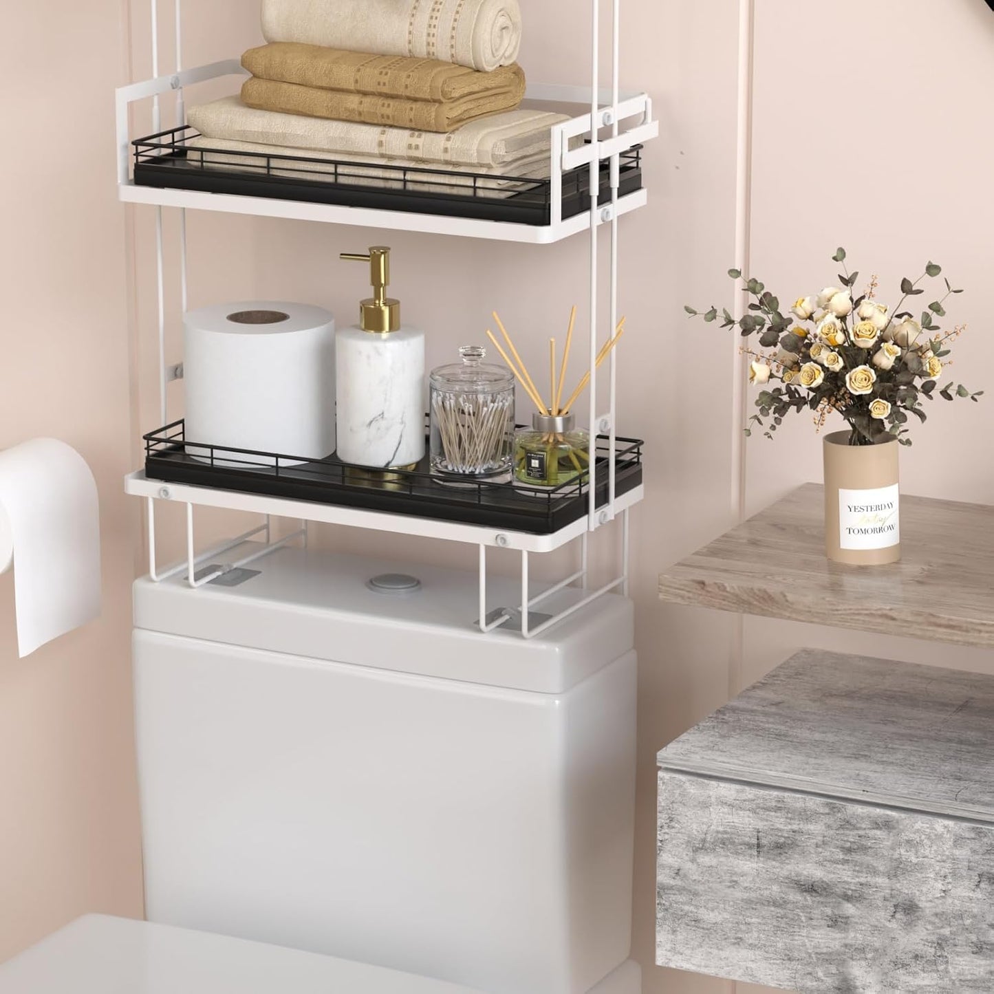13" Wood Toilet Paper Storage Basket Back of Toilet Basket Organizer / Black / 13 x 6.5 x 1.5