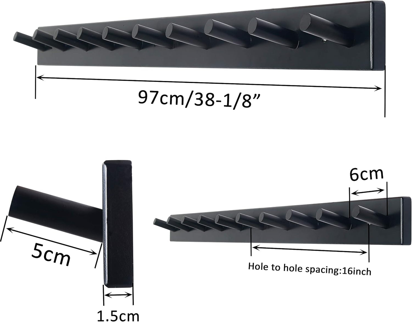 WEBI Coat Rack Wall Mounted,10 Hooks,38" Long Coat Hanger Wall Mount,Bamboo Peg Rail Hat Rack for
