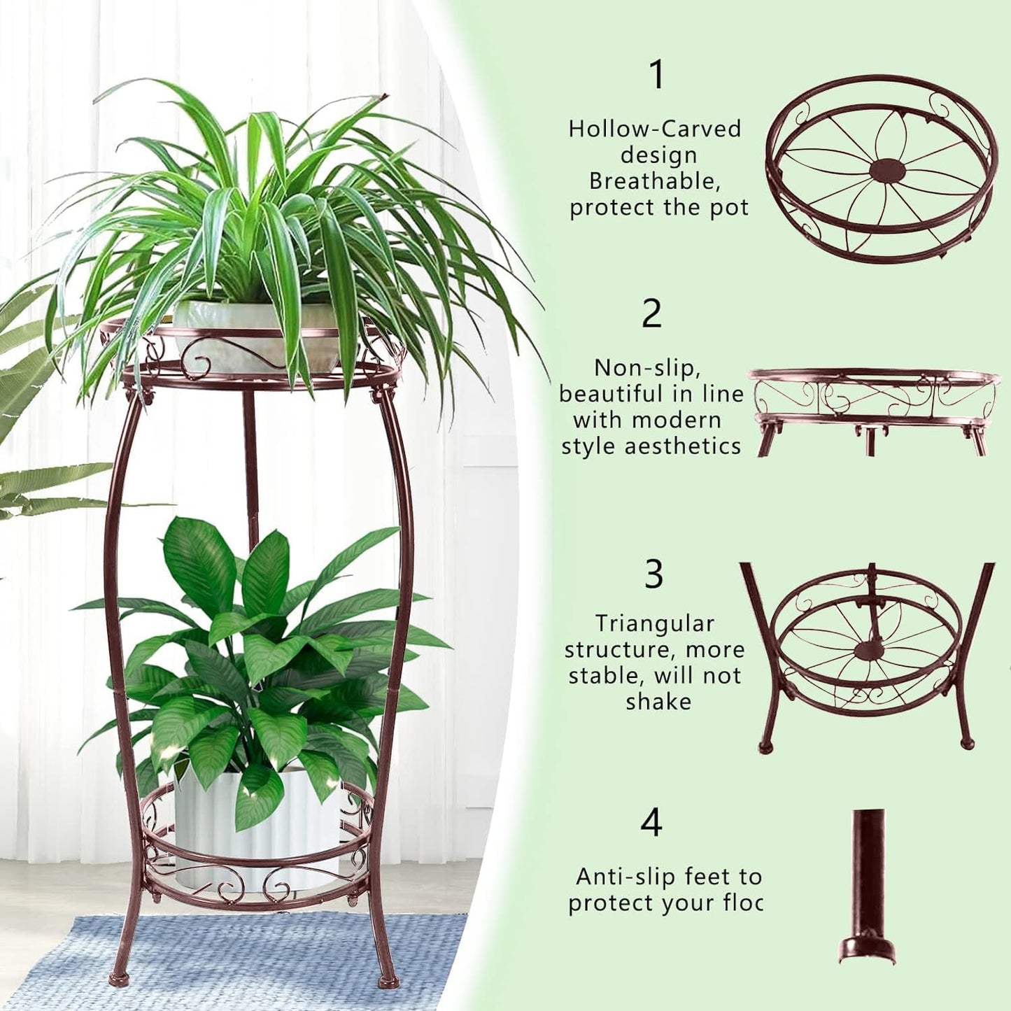MOCORY Plant Stand Indoor Outdoor 2 Tier 27" Tall Metal Potted Holder Rack Flower Pot Stand Heavy Duty Plant Shelf