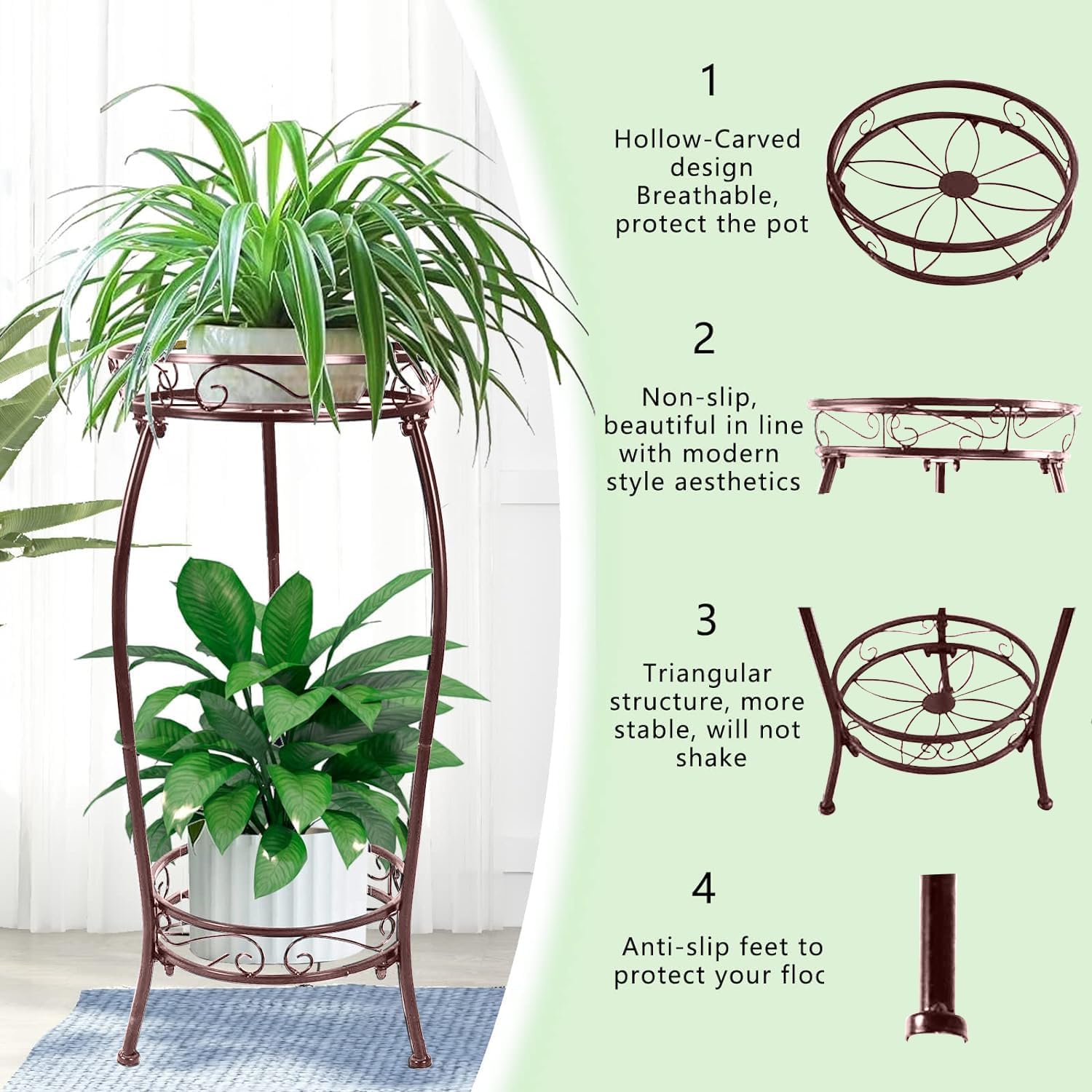 MOCORY Plant Stand Indoor Outdoor 2 Tier 27" Tall Metal Potted Holder Rack Flower Pot Stand Heavy Duty Plant Shelf