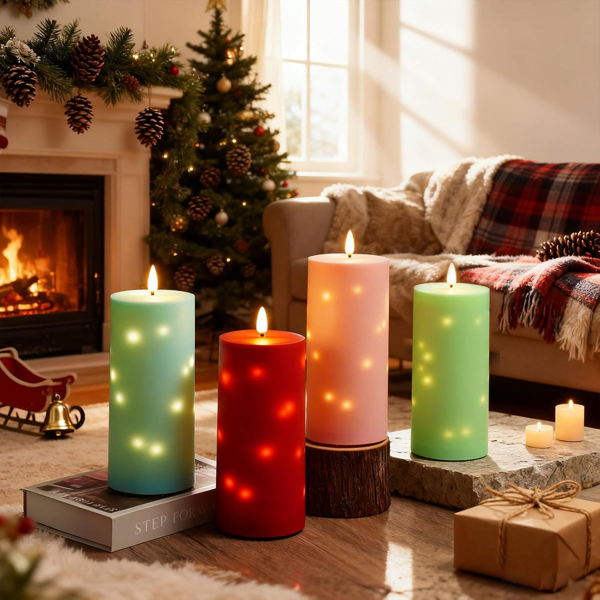 kakoya 10" x 4" Large Outdoor Waterproof Flickering Flameless Candles with Timer,2Pcs Battery Operated LED Pillar