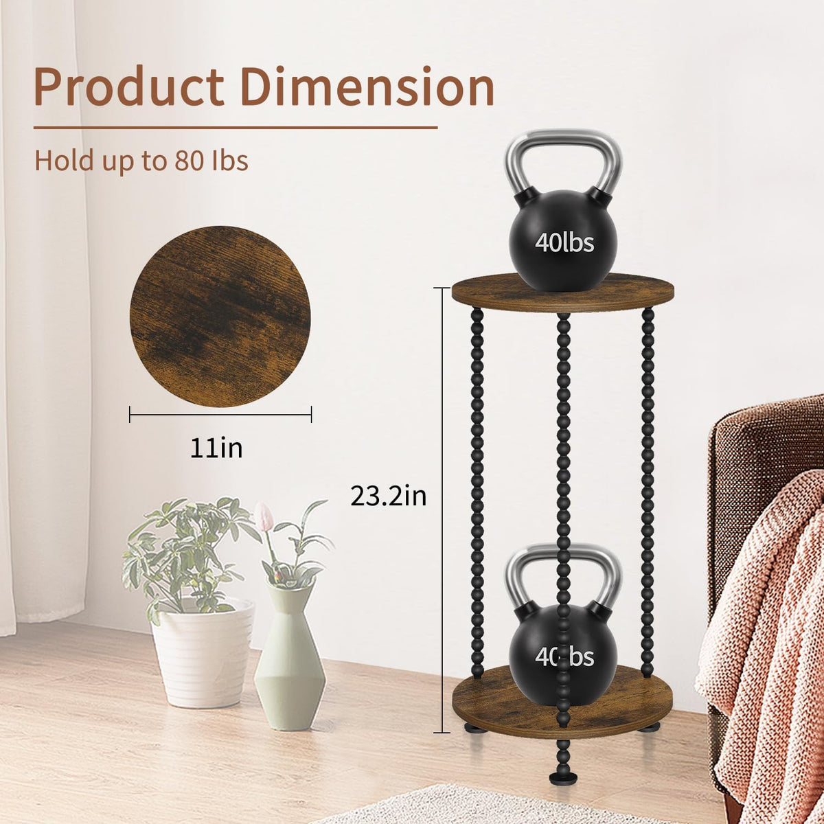 YINMIT 2 Tier Plant Stand Indoor, Small Corner Plant Stand, 23.2" Tall | Vertical Flower Holder with Metal Spindle
