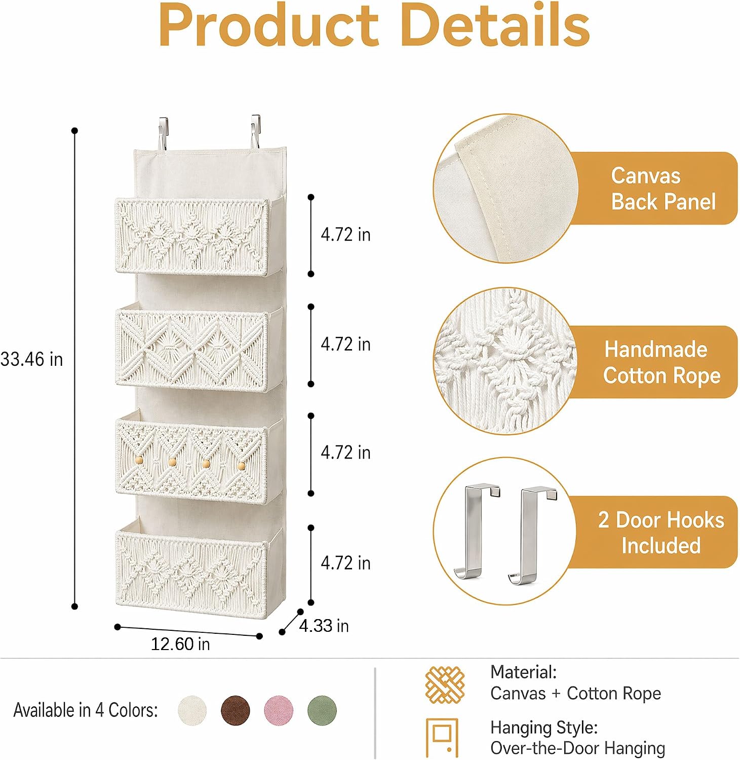 Metal Hooks Included / Pink
