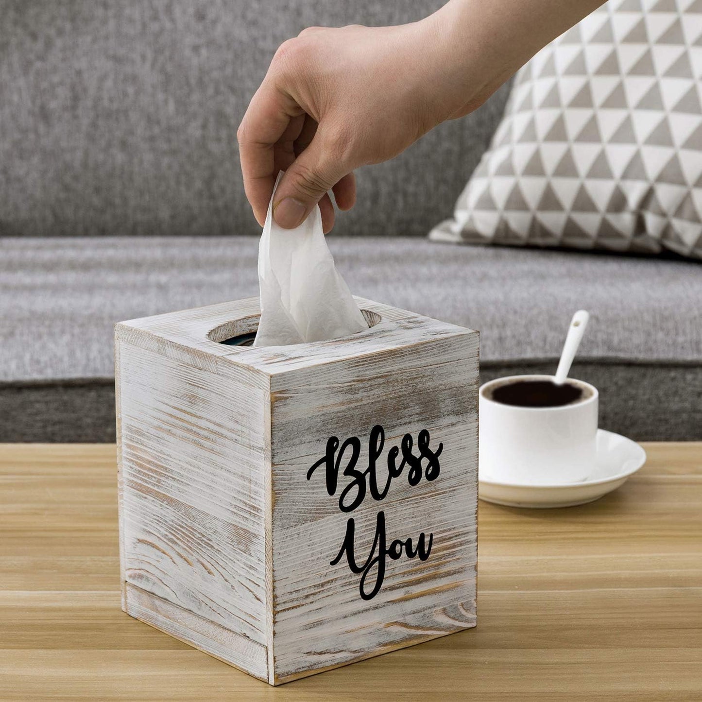 Washed Solid Wood Square Tissue Box Cover Holder Decorative Tissue Dispenser / Whitewashed / White