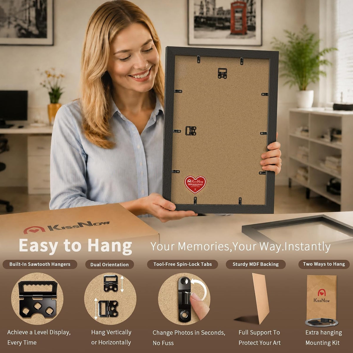 13x19 Picture Frame 4 Pack, Black Solid Wood, Gallery Wall Hanging | Thick & Wide Border, HD Tempered Glass, Vertical