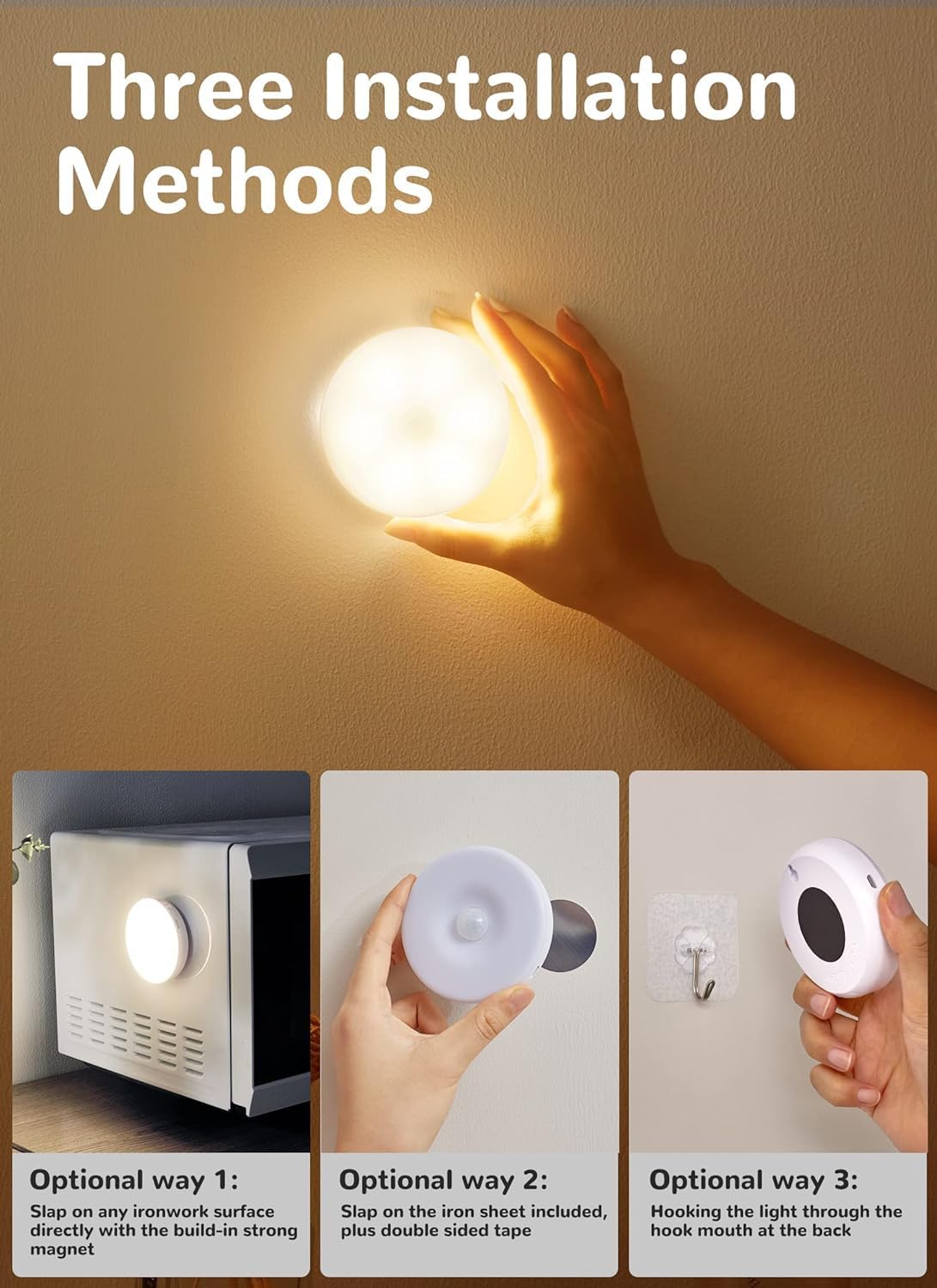 Homelist 6 Pack Motion Sensor Light Indoor, Rechargeable Puck Lights, Wireless Battery Operated Night Light for Closet