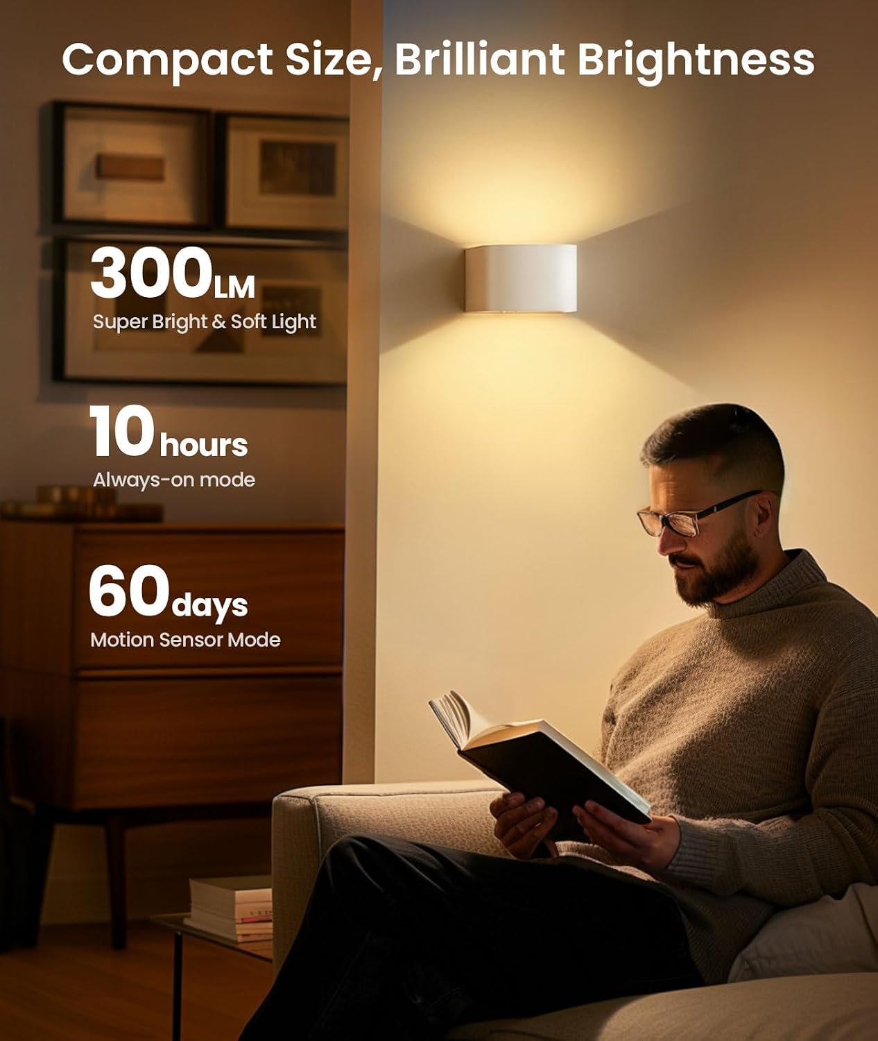 FULEN Motion Sensor Wall Light with Remote Control 3 Colors Wireless Wall Sconces LED Indoor Up and Down Wall Lamp