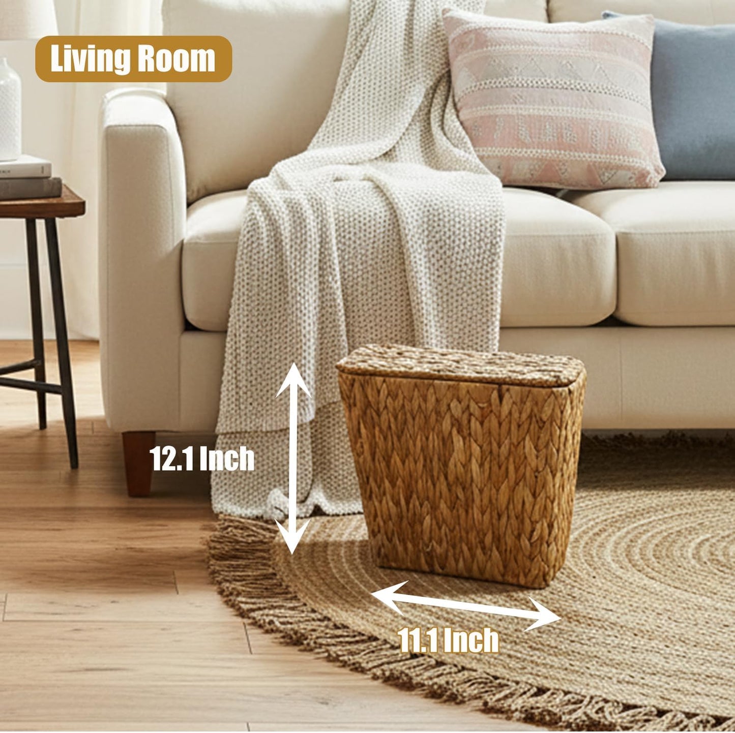 Boho Waste Basket / Wicker Trash Can Small Bathroom Trash Can