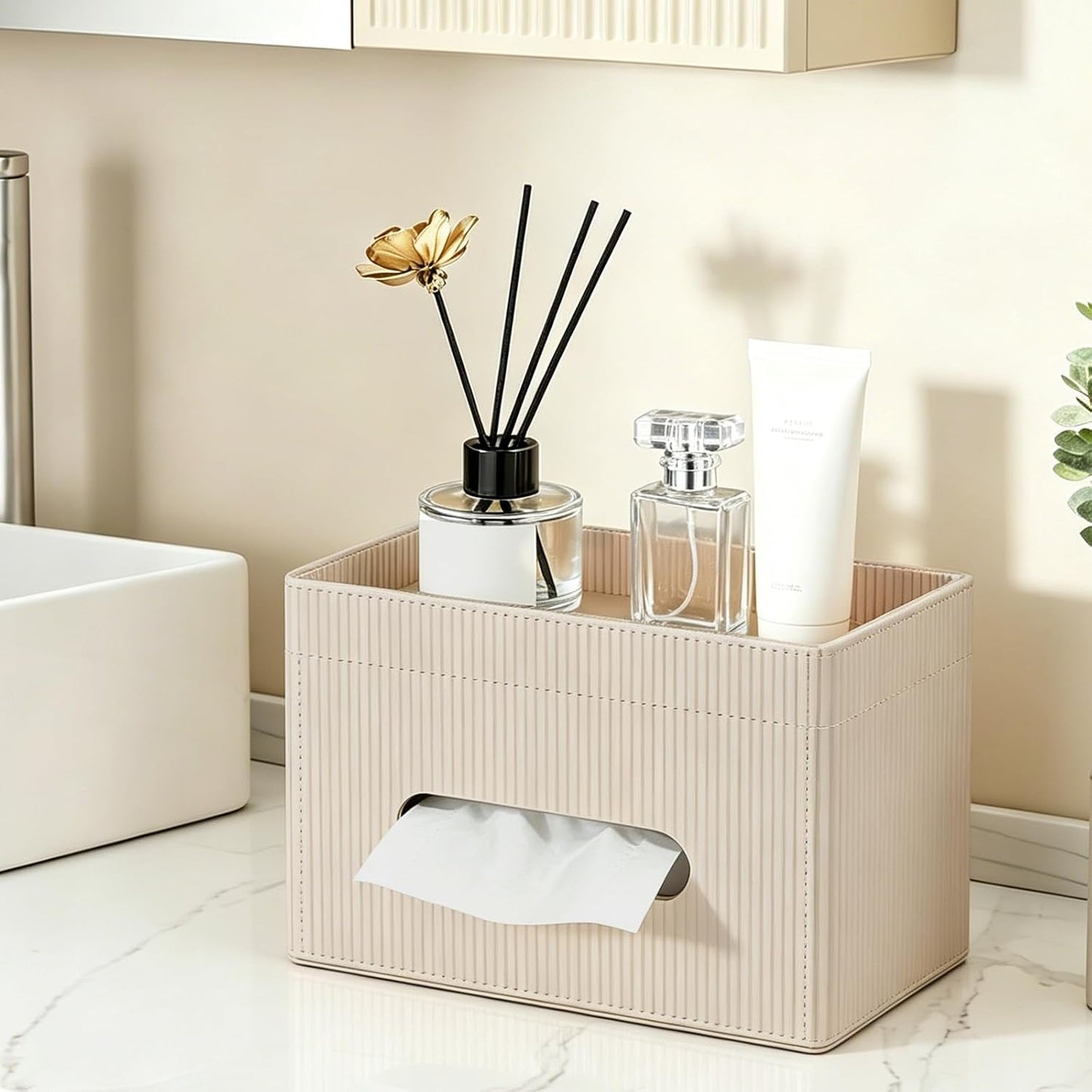 Storage Tray / PU Leather Tissue Holder / Beige