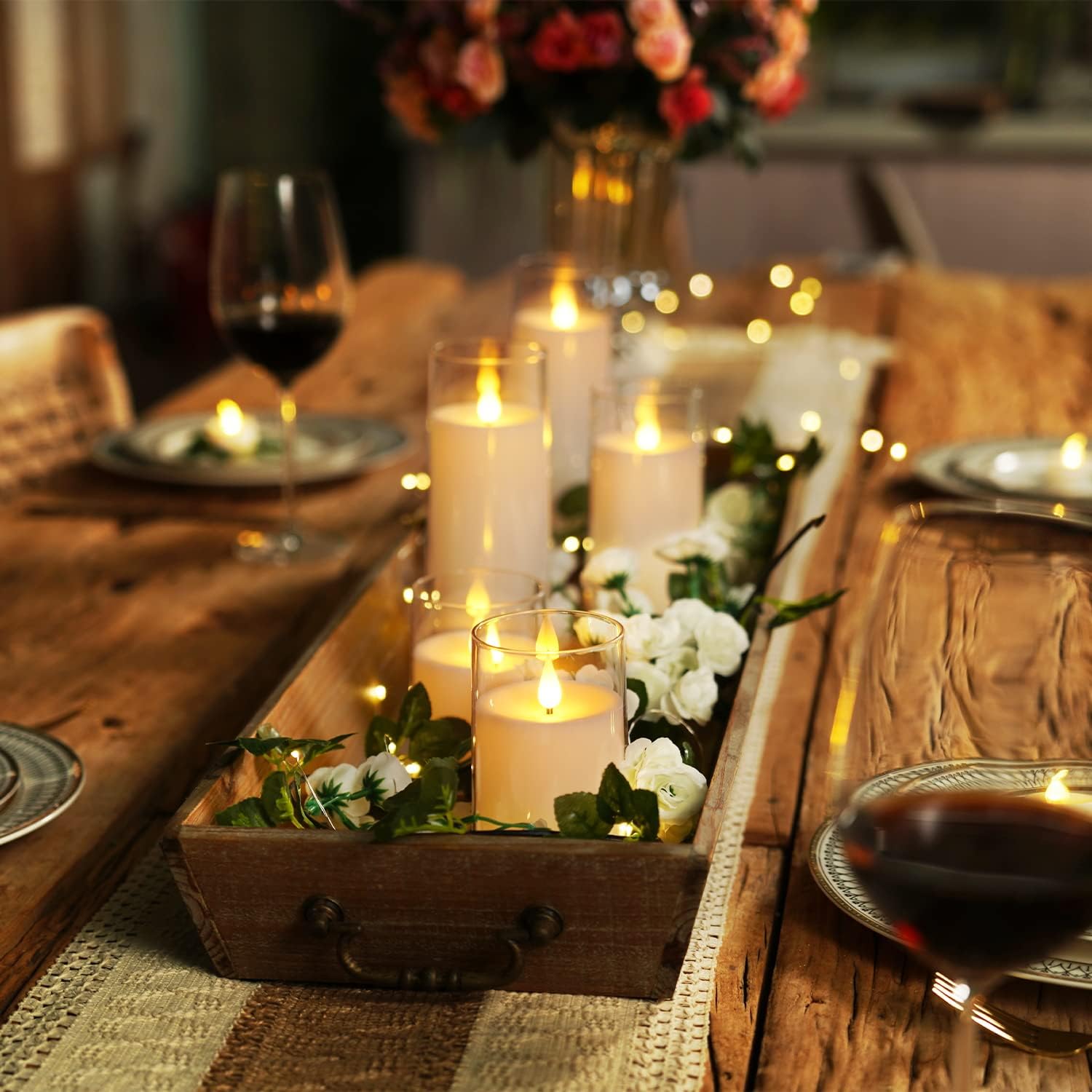 Homemory Pure White Flickering Flameless Candles, Battery Operated Acrylic LED Pillar Candles with Remote Control and