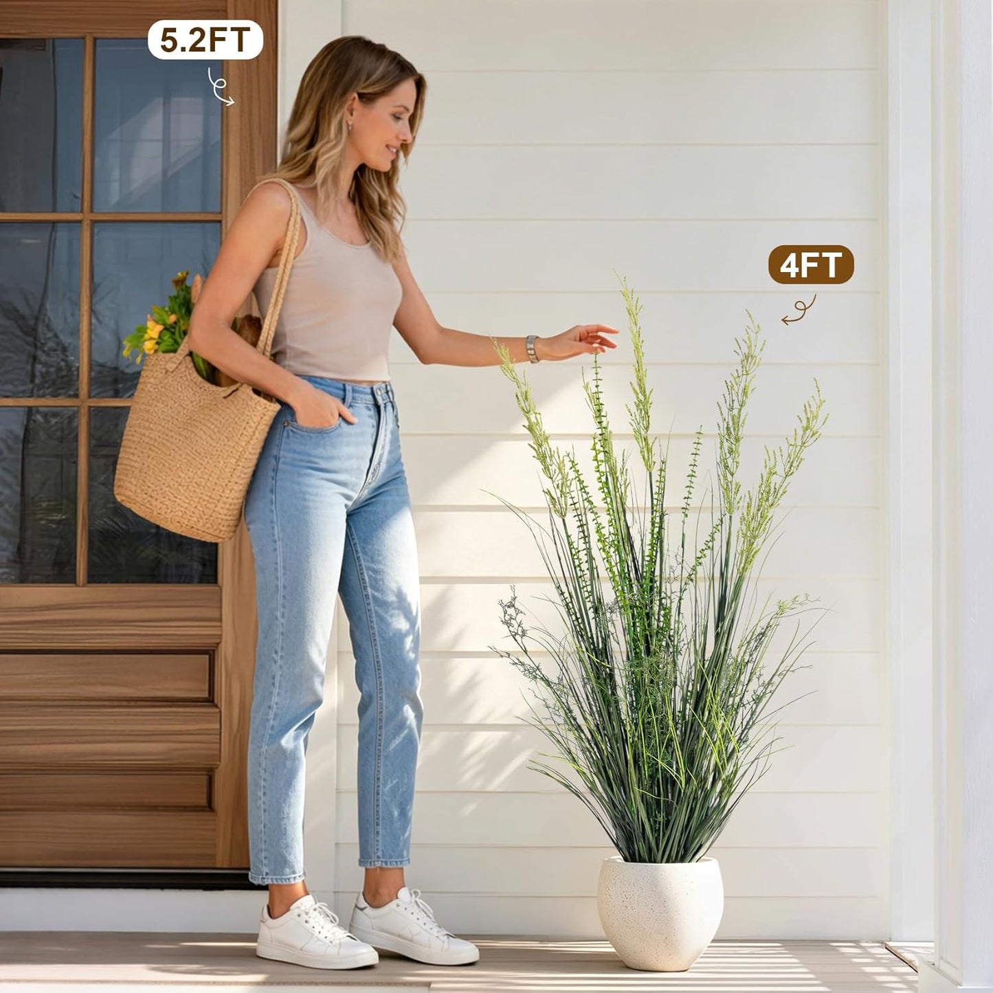 Lifelike Faux Plastic plantas Synthetic Pampas Grass Indoor Outdoor Realistic Floor / 4FT / Green