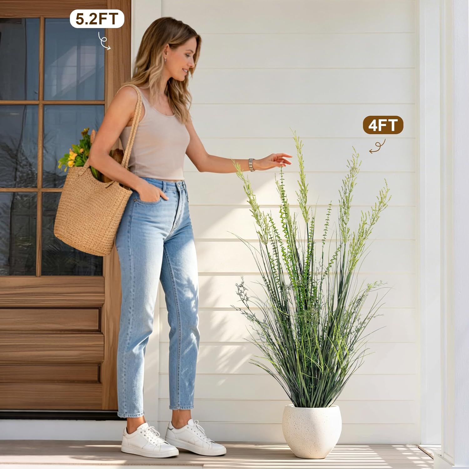 Lifelike Faux Plastic plantas Synthetic Pampas Grass Indoor Outdoor Realistic Floor / 4FT / Green