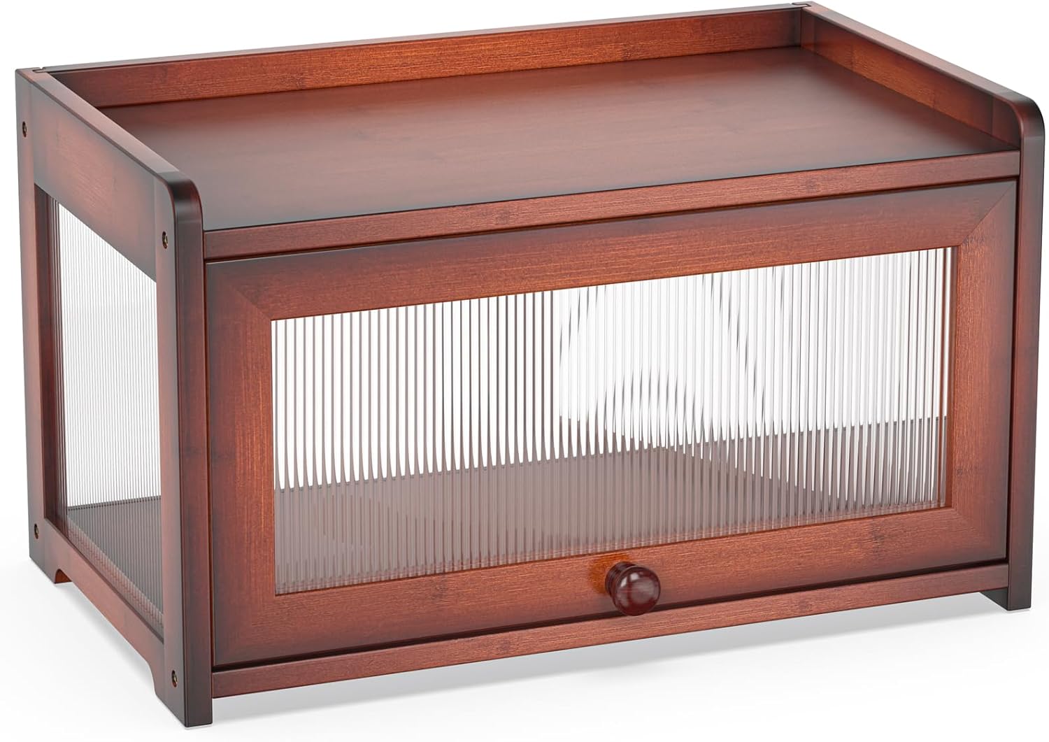 BAMBANG Bamboo Bread Box for Kitchen Countertop, Extra Large Farmhouse Bread Box with 4-Side Clear Panels, Wooden Bread