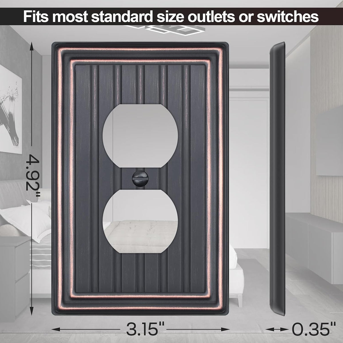 Metal 1 Gang Wall Plate Cover Duplex Outlet Cover Aged Bronze 6 Pack | Decorative Switch Plates Outlet Cover, Light