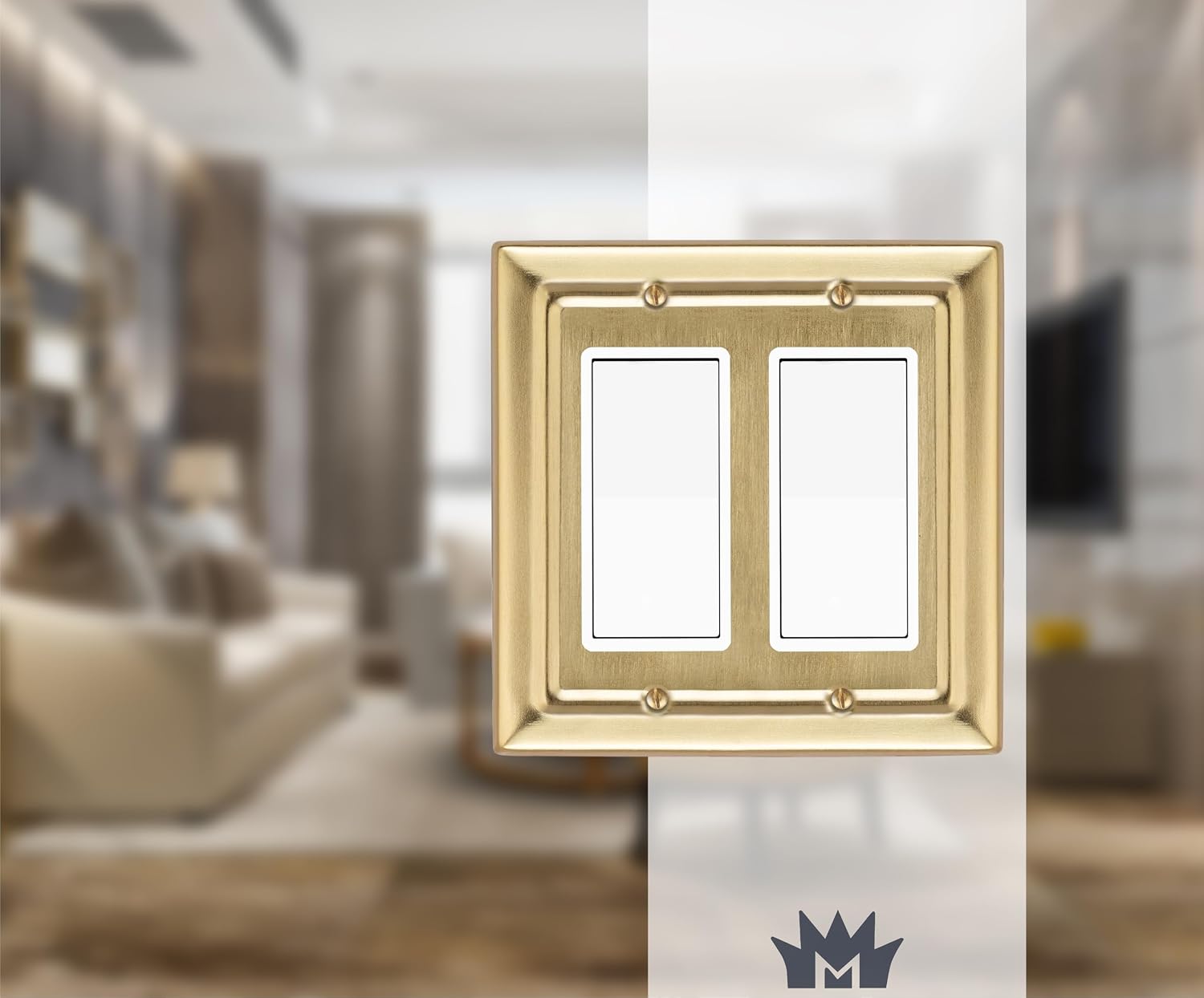 Monarch Abode Rocker Light Switch Cover Plate – 2-Gang Brushed Gold Decorator Wall Plates, Architectural Decorative