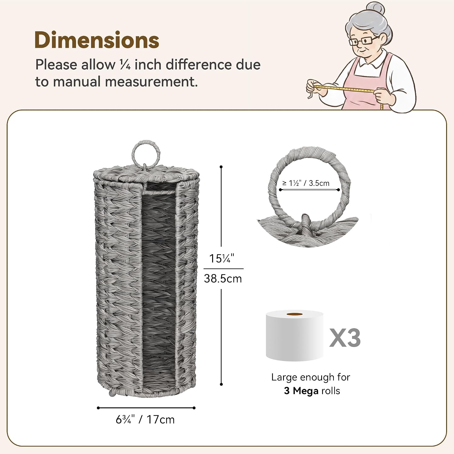 GRANNY SAYS Toilet Paper Storage with Lid, Wicker Toilet Paper Holder | Toilet Paper Holder Stand with Storage, Woven