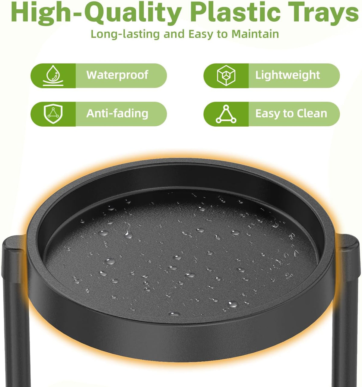 iDavosic.ly 8 Tier Folding Plant Stand Indoor Outdoor, Plastic Tray, Black | Space Saving Tiered Corner Storage Display