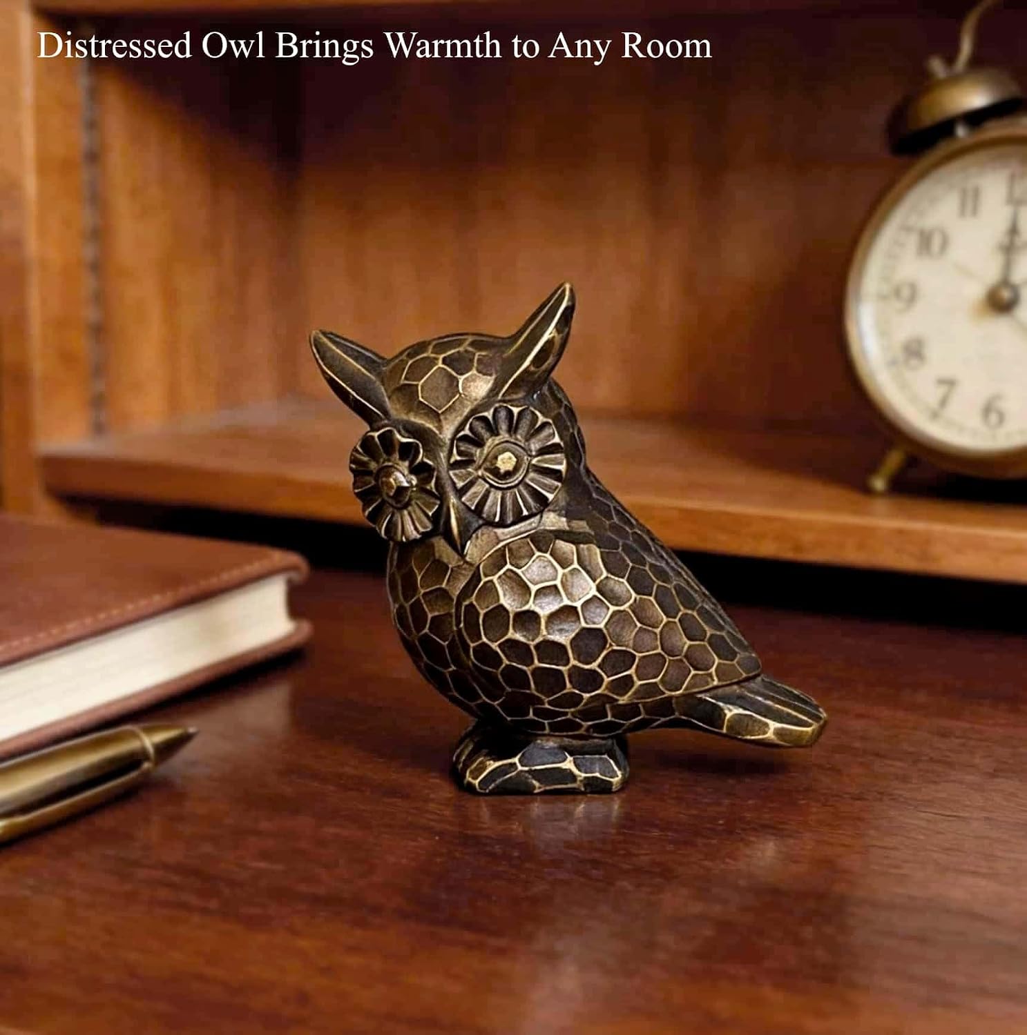 Small Brushed Vintage Owl Statue / Bronze