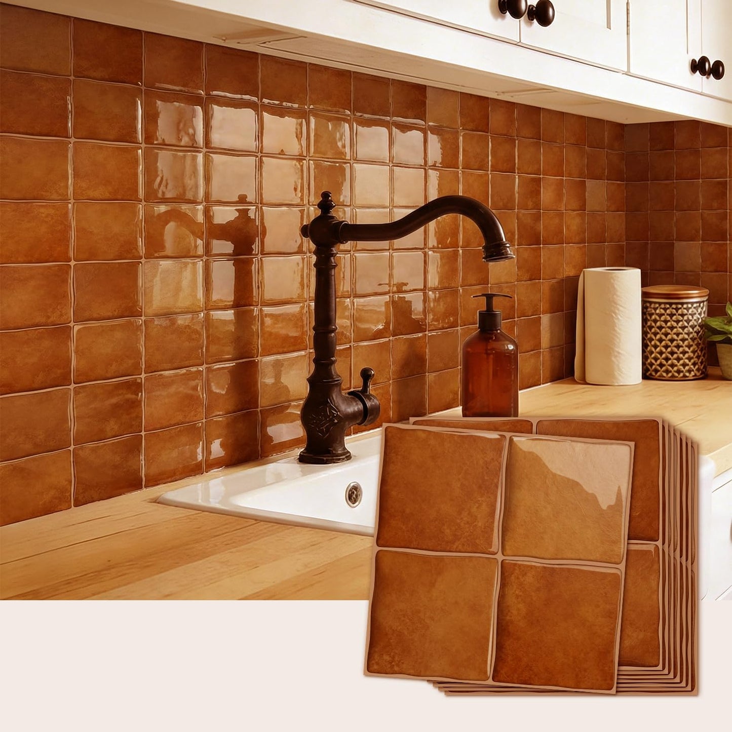 Pcs 3D Self Adhesive Wall Tile Sticker / Brown / 6 x 6 x 10 / Pcs