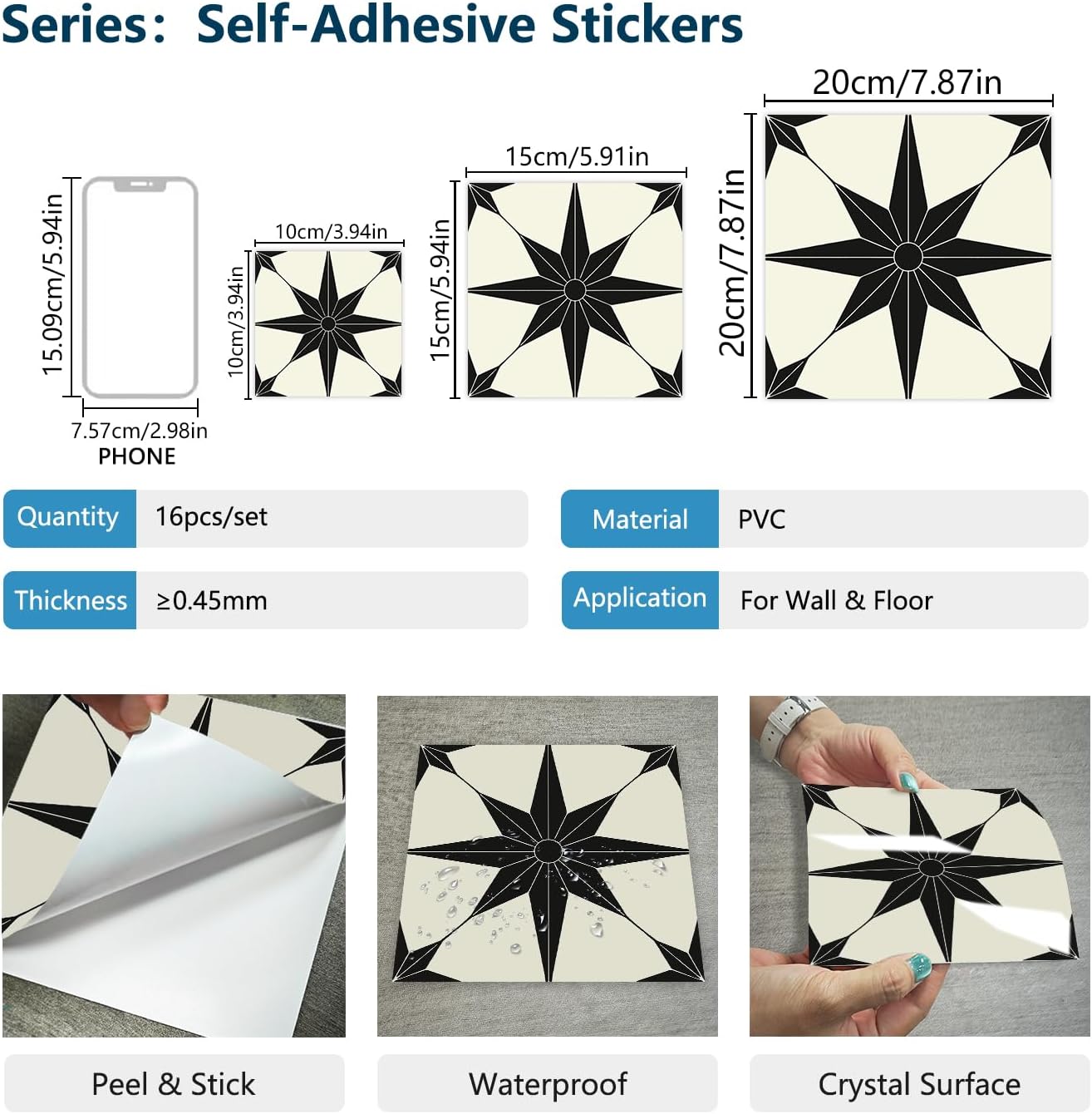 Peel and Stick Self Adhesive Removable Tiles Backsplash / 8 x 8 / Set of 16