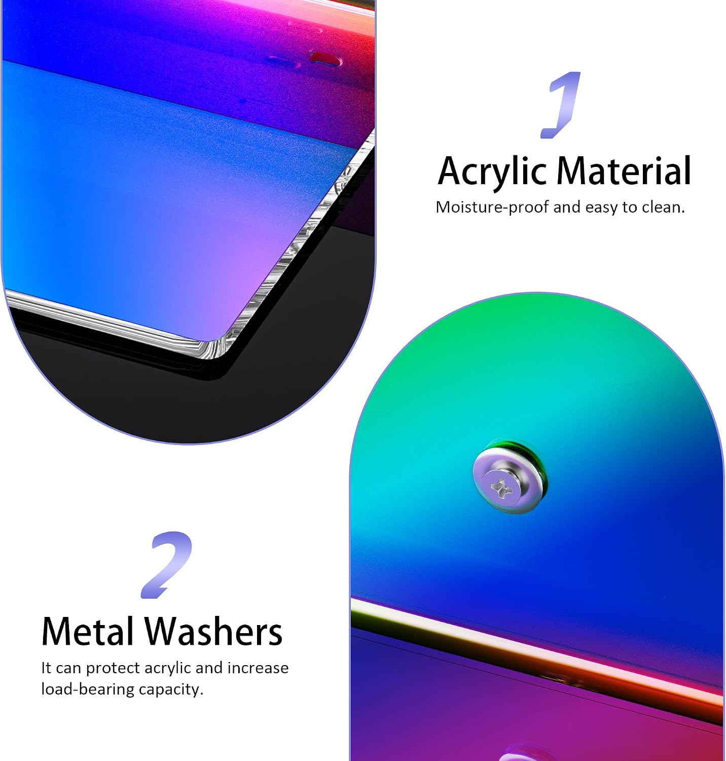 Sezanrpt 2 Pack Iridescent Acrylic Floating Shelves 15 Inches, Wall Hanging Bathroom Shelves, Wall Storage Shelf for