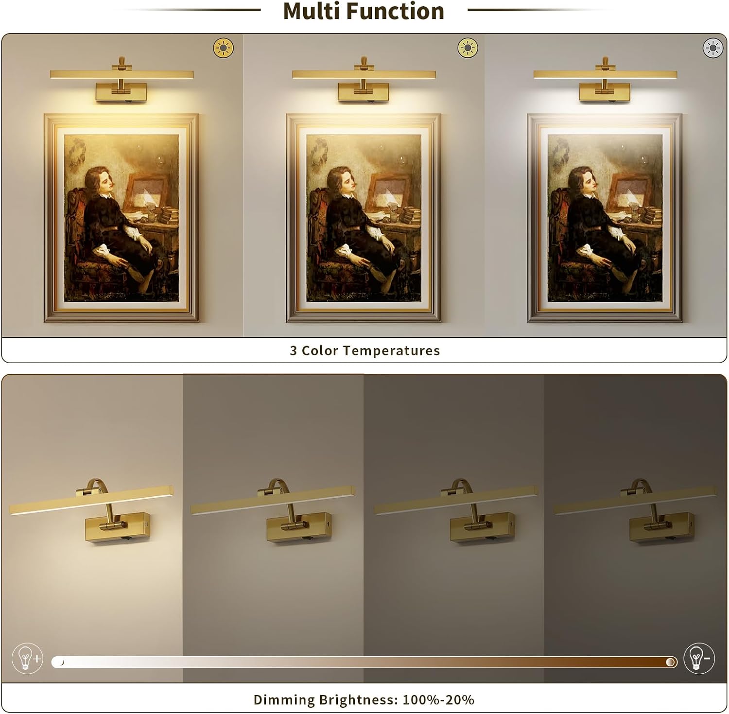 DESOOP Picture Lights for Wall Battery Operated, Brass Art Lighting for Paintings with Remote and Timer, Wireless