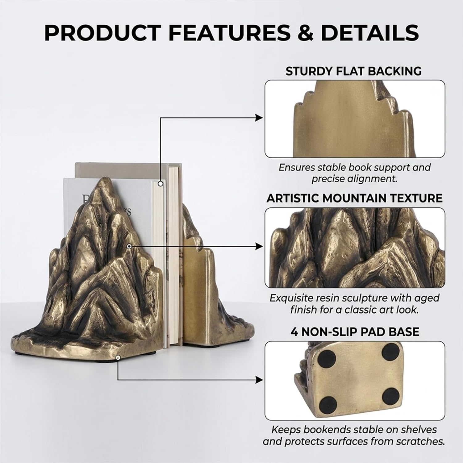 Mountain Bookends / Resin Rock Bookends / Bronze / Set of 2