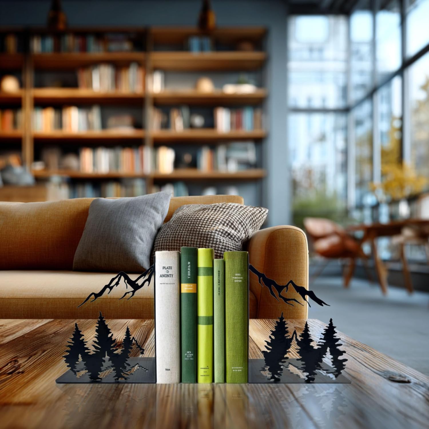 Decorative Metal Bookends / Mountain / Matte Black