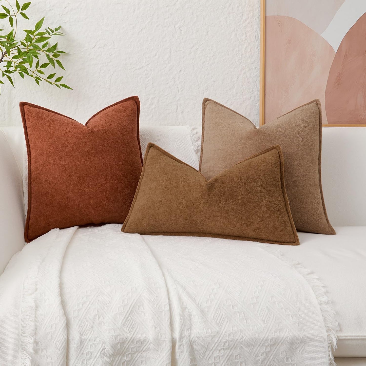 Kevin Textile Waterproof Decorative Pillow Covers Soft Boucle Textured / 18 x 18 / Brown / Set of 2