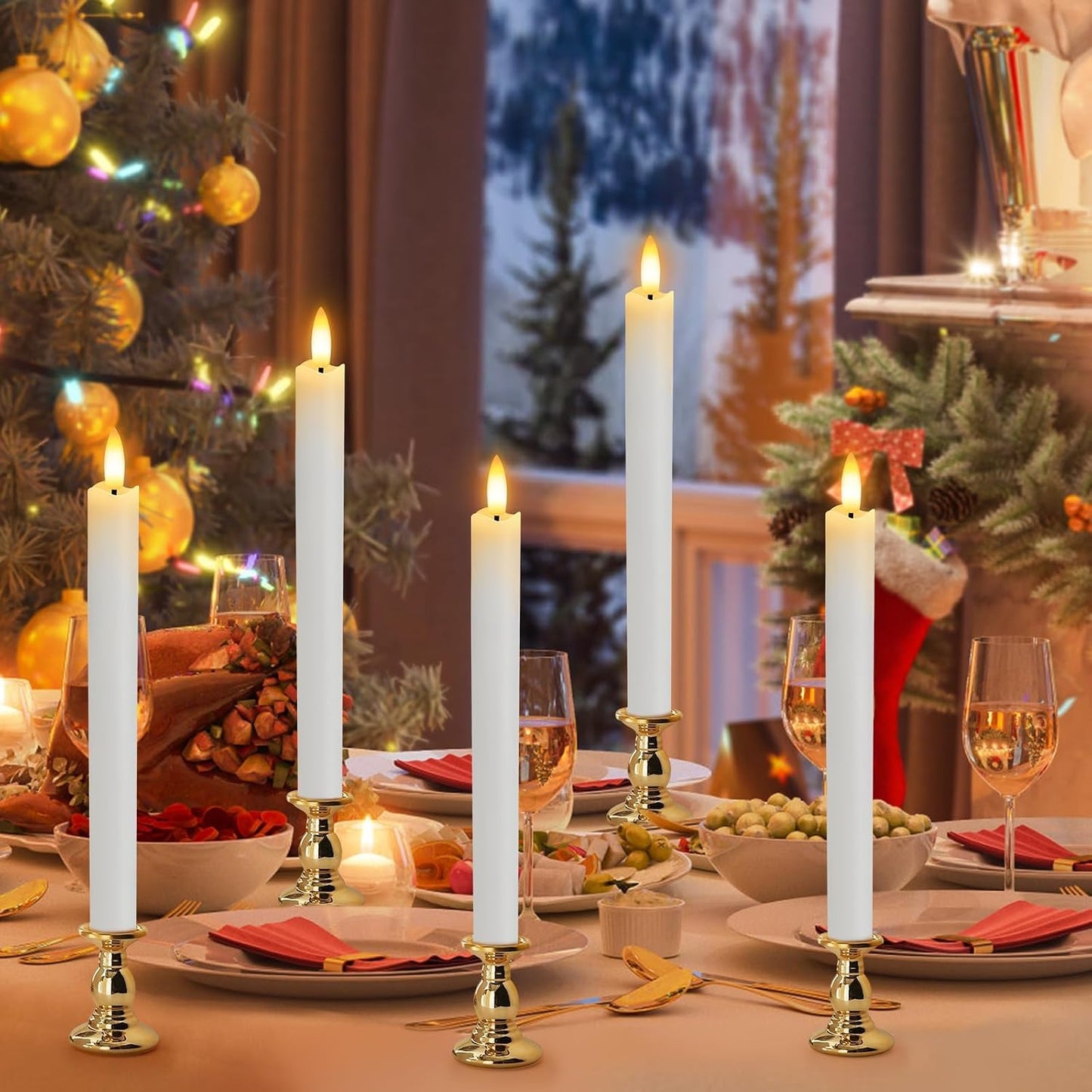 HINZER 6Pcs Flameless Taper Candles with Remote, Fall Home Wedding Decor | Battery Operated Candles Flickering 9.6 inch