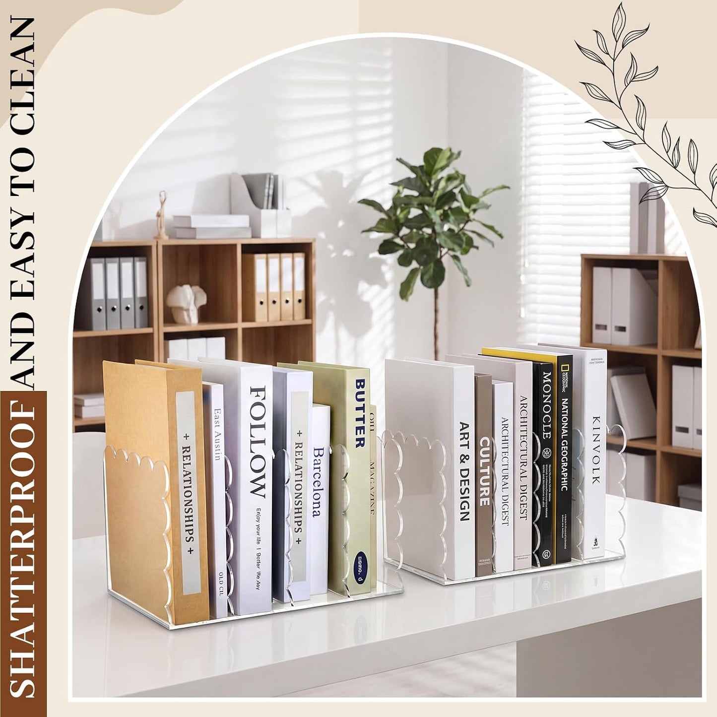 Scalloped Acrylic Book Holder for Desk / Clear / 11.22 x 7.28 x 6.5 / Set of 2