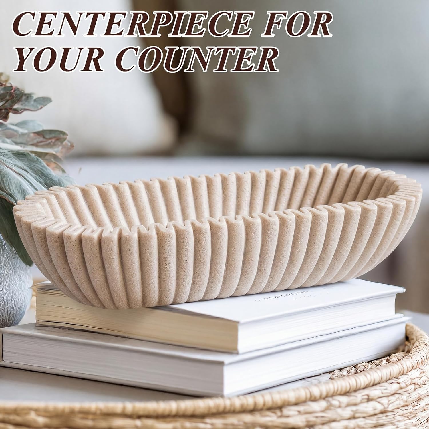 Large Decorative Bowl / Beige / Round