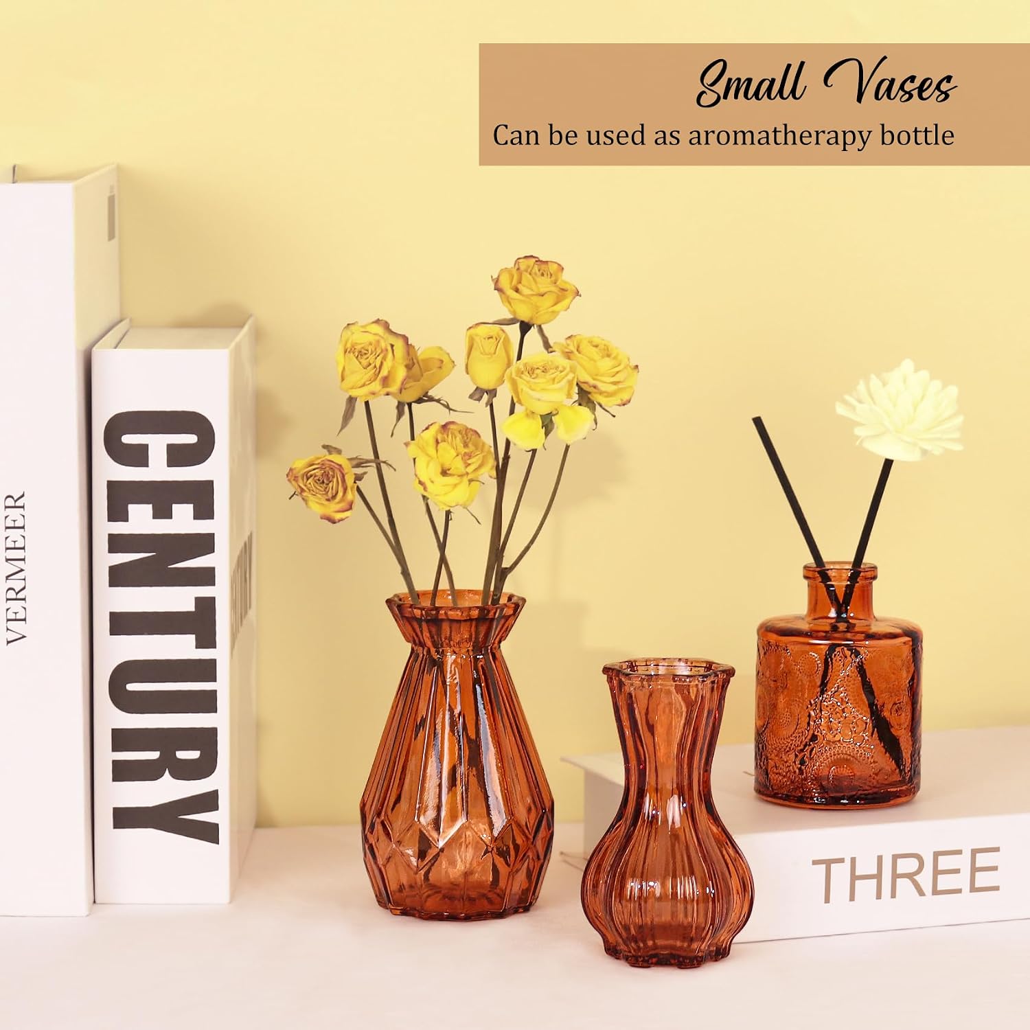 Bud Vases Set Small Vintage Glass Bottles Bud Vases in Bulk Multiple Shape / Dark Amber / Set of 36