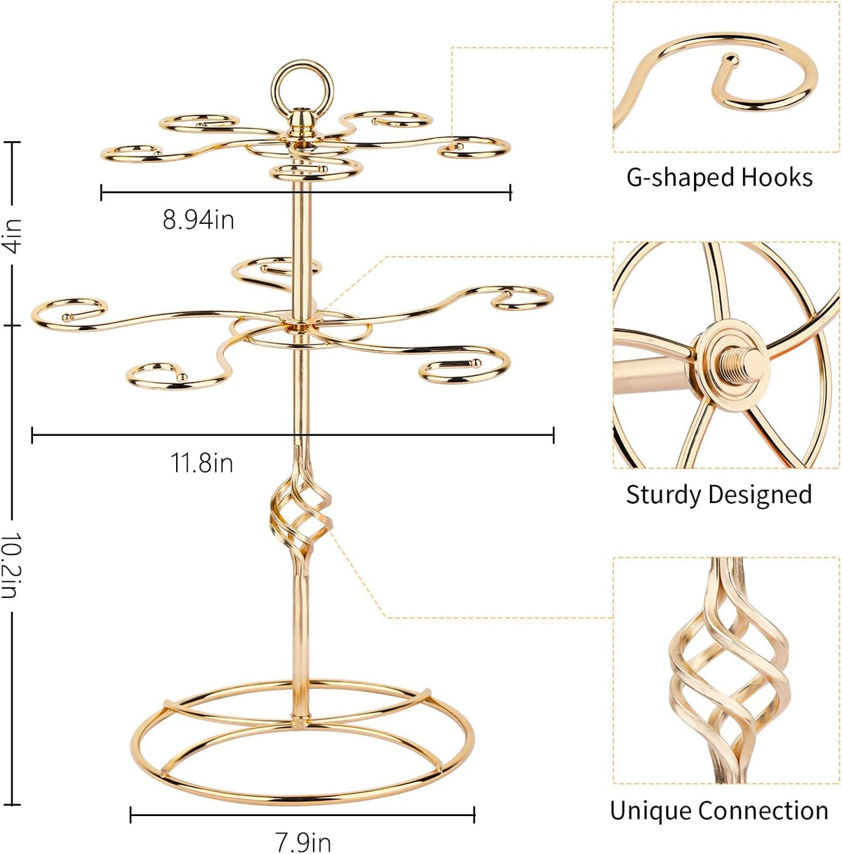 QPIX DIGITAL Wine Glass Rack 2 Tier 10 Holders Wine Glass Holder Stand, Elegant Rose Gold Cocktail Tree Stand