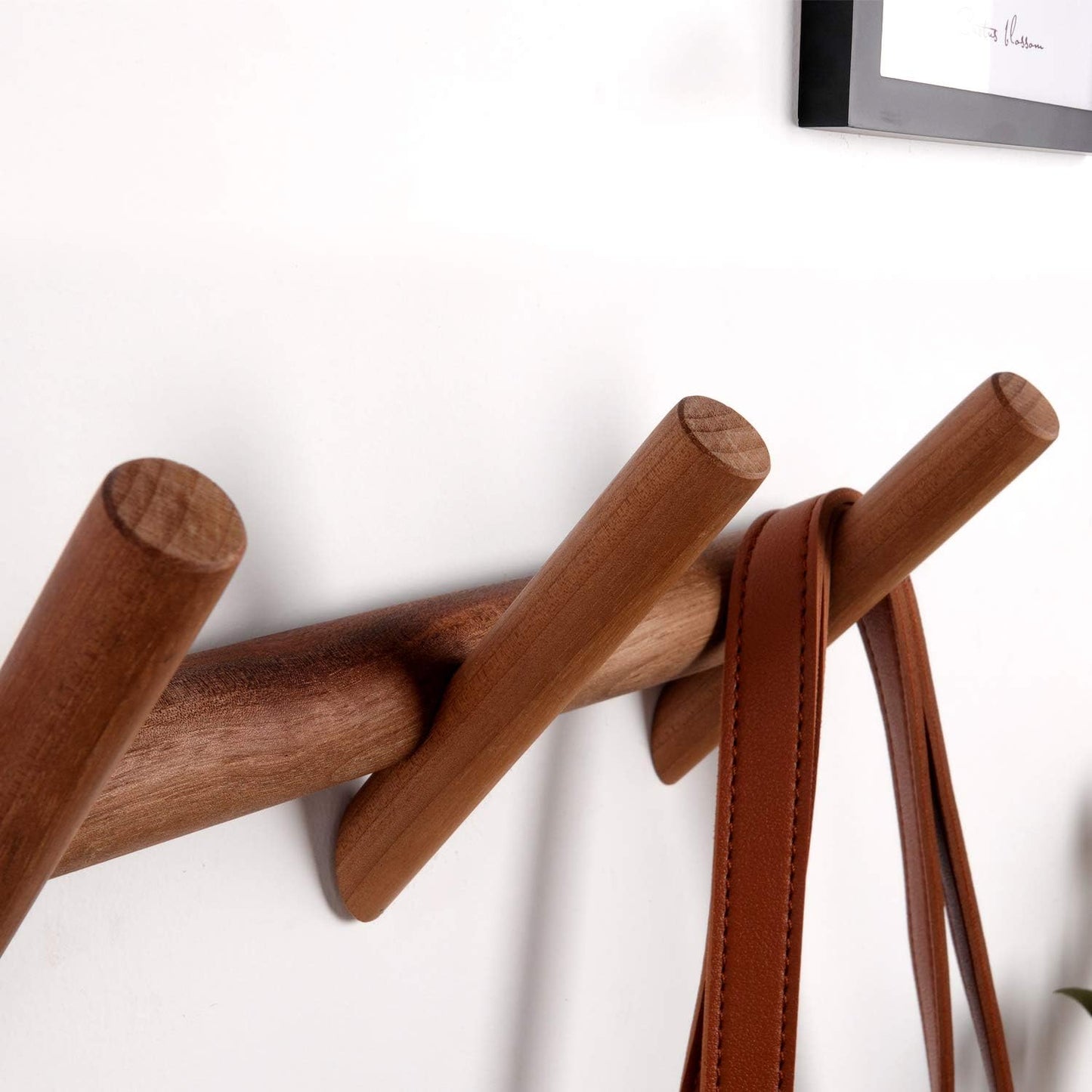 Wood Coat Hooks Wall Mounted Hat Rack Tower Hanger Wall Hooks Decorative / Black Walnut 3 Hooks