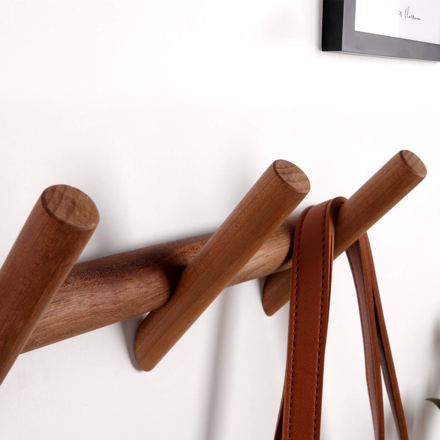 Wood Coat Hooks Wall Mounted Hat Rack Tower Hanger Wall Hooks Decorative / Black Walnut 3 Hooks