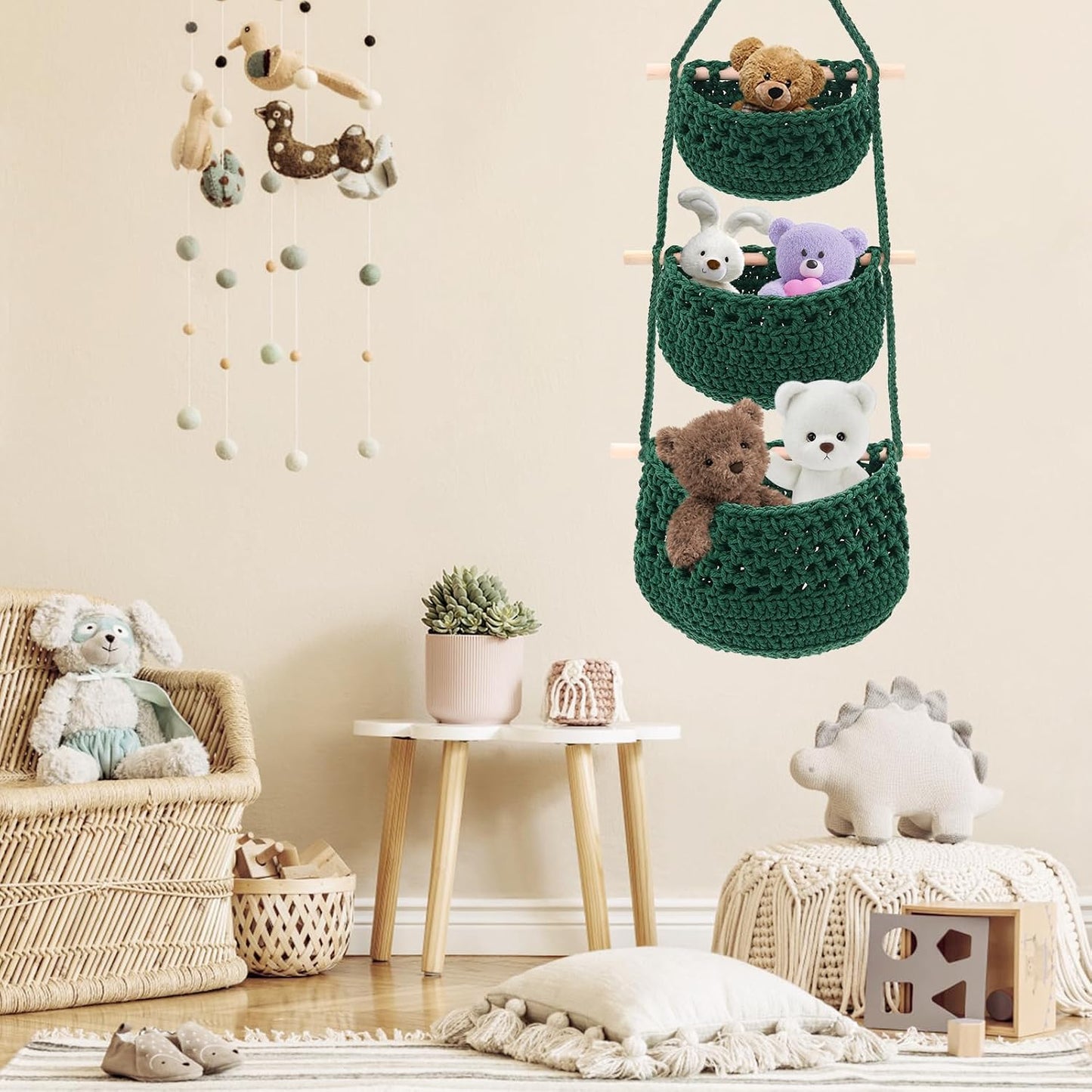 Boho Wall Baskets / Green-cotton
